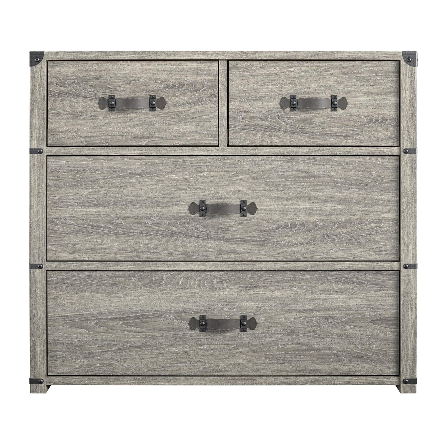 Nova 4 Drawer Storage Dresser with Leather Drawer Pulls - Gray Oak
