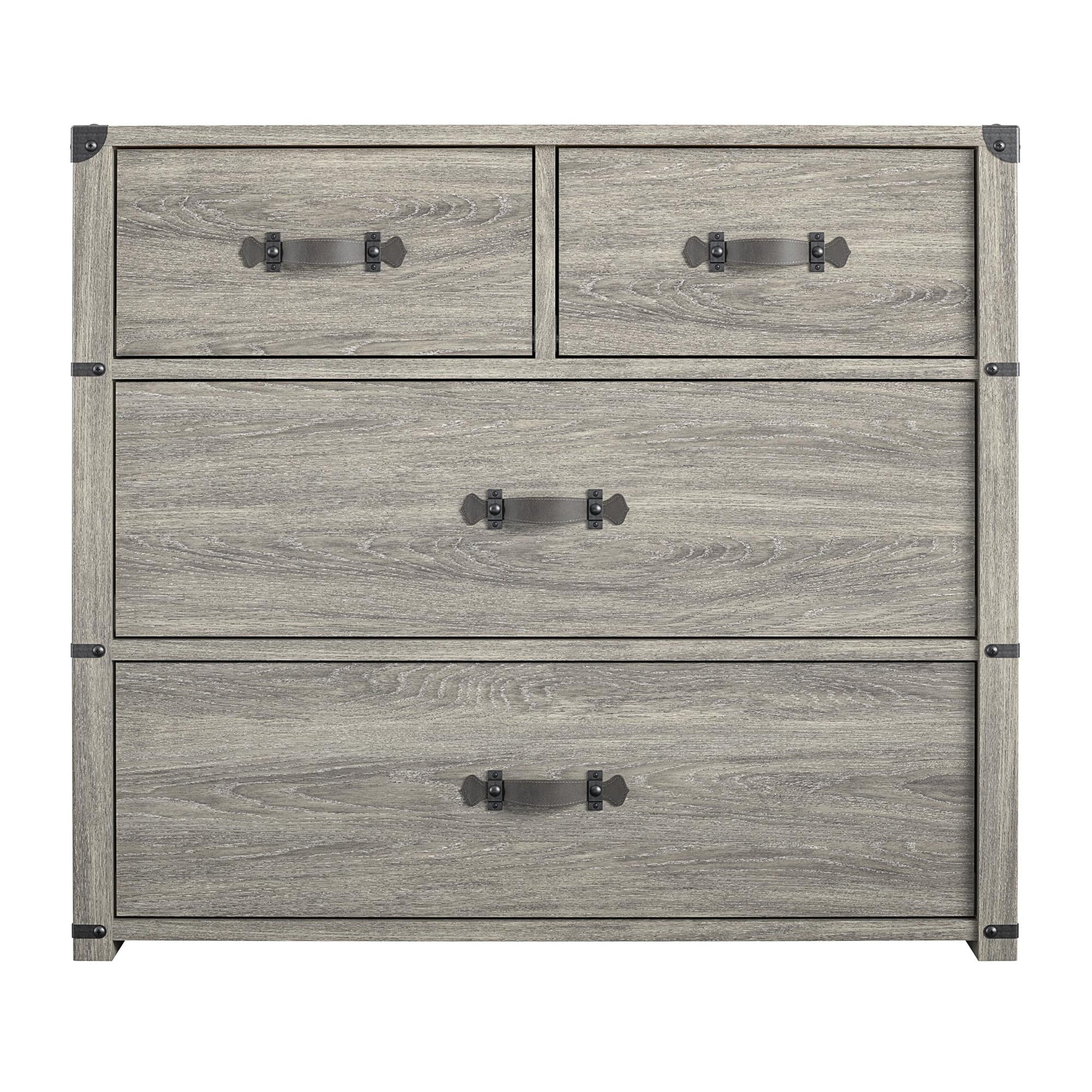 Nova 4 Drawer Storage Dresser with Leather Drawer Pulls - Gray Oak