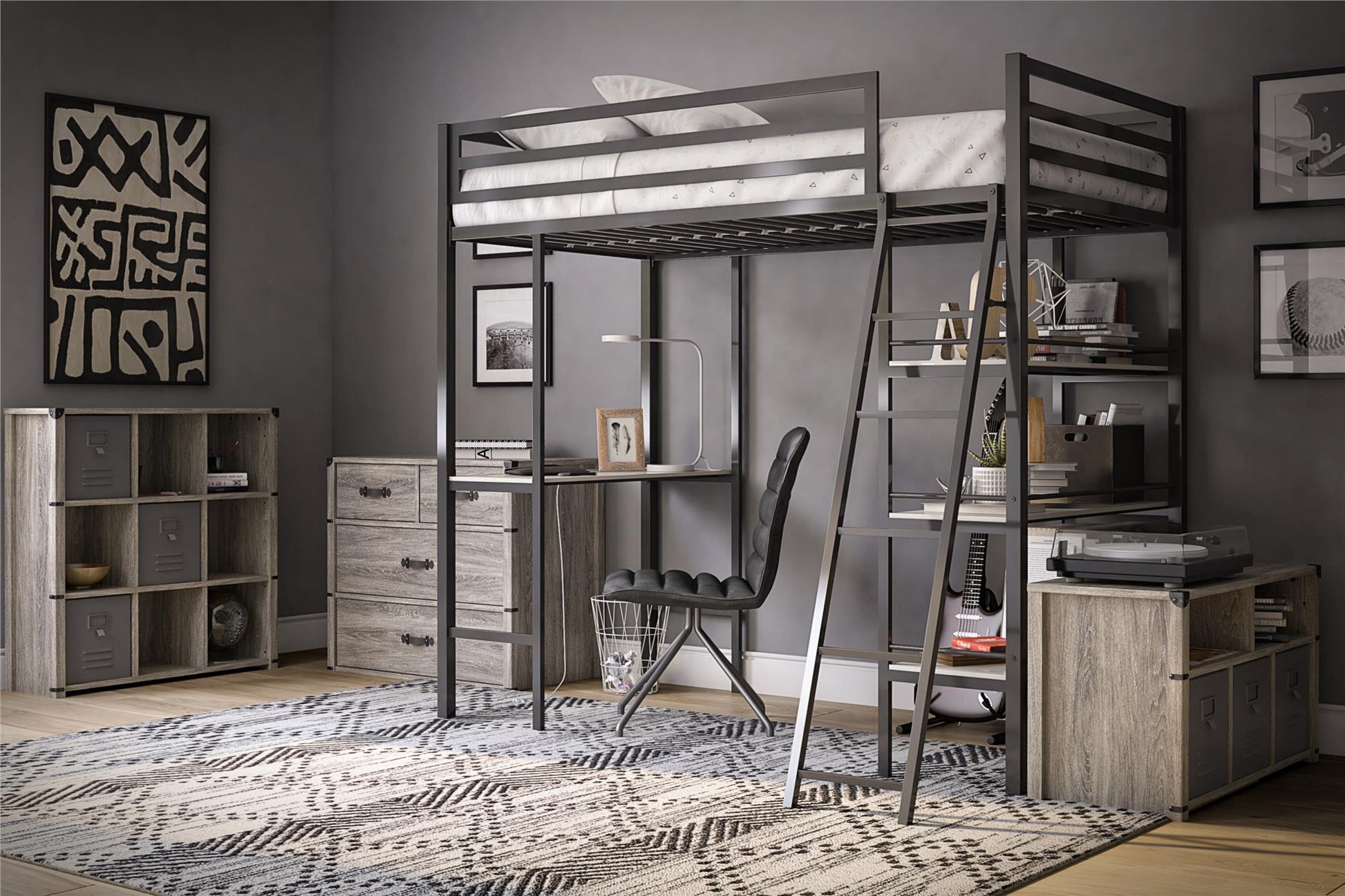 Nova 4 Drawer Storage Dresser with Leather Drawer Pulls - Gray Oak