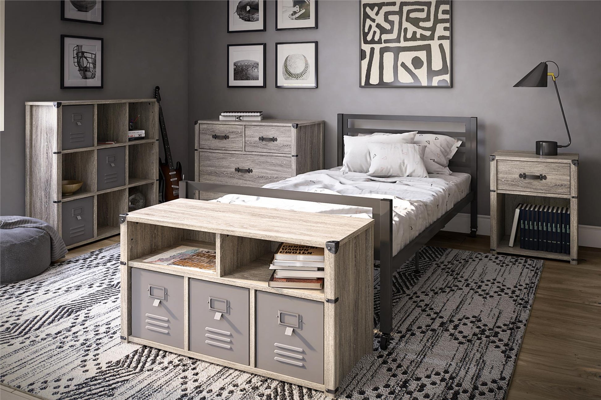 Nova 4 Drawer Storage Dresser with Leather Drawer Pulls - Gray Oak