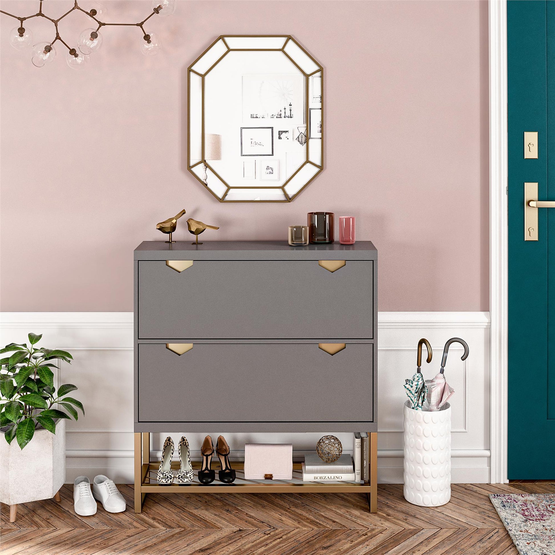 CosmoLiving by Cosmopolitan Brielle Entryway Shoe Storage - Graphite Grey