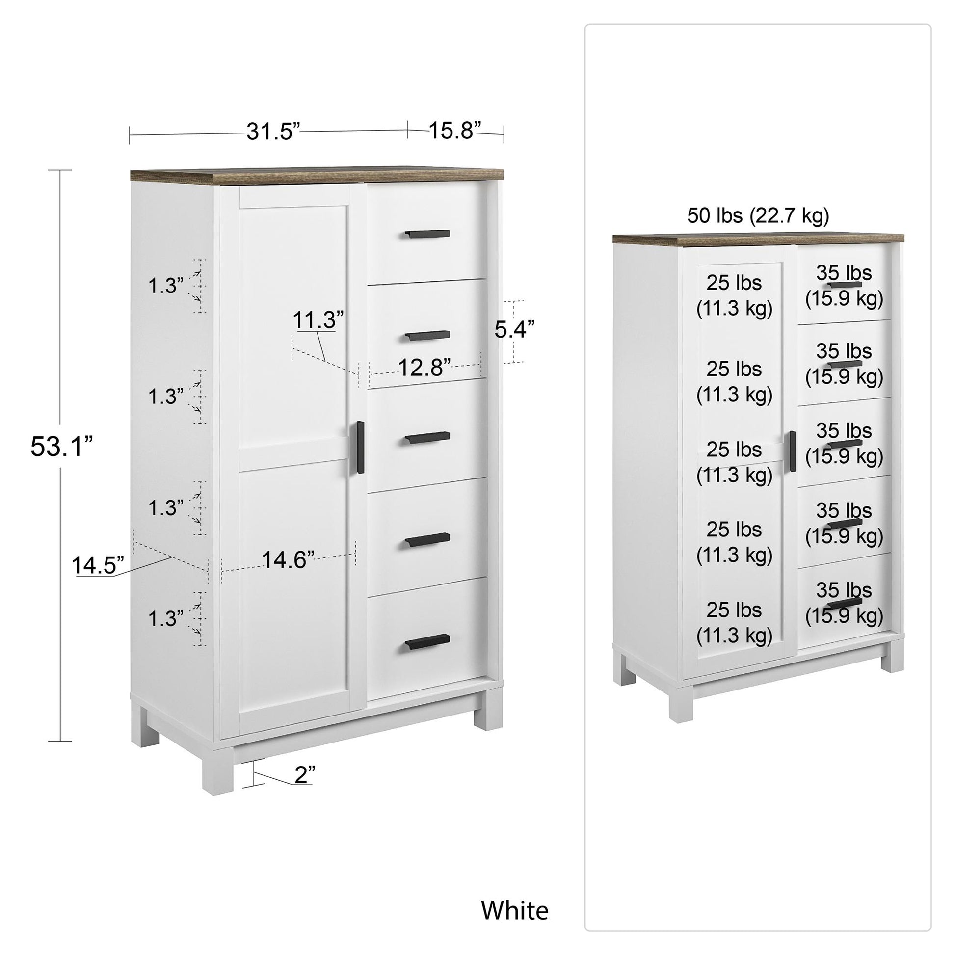 Chapel Hill Gentlemen's Chest with 5 Shelves and 5 Drawers - White