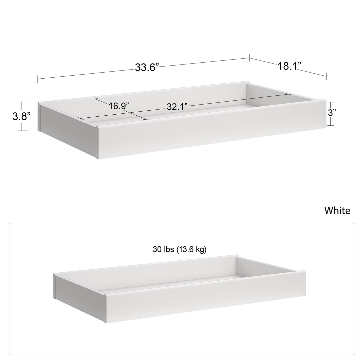 Poppy Changing Table Topper for Nursery Dresser - White