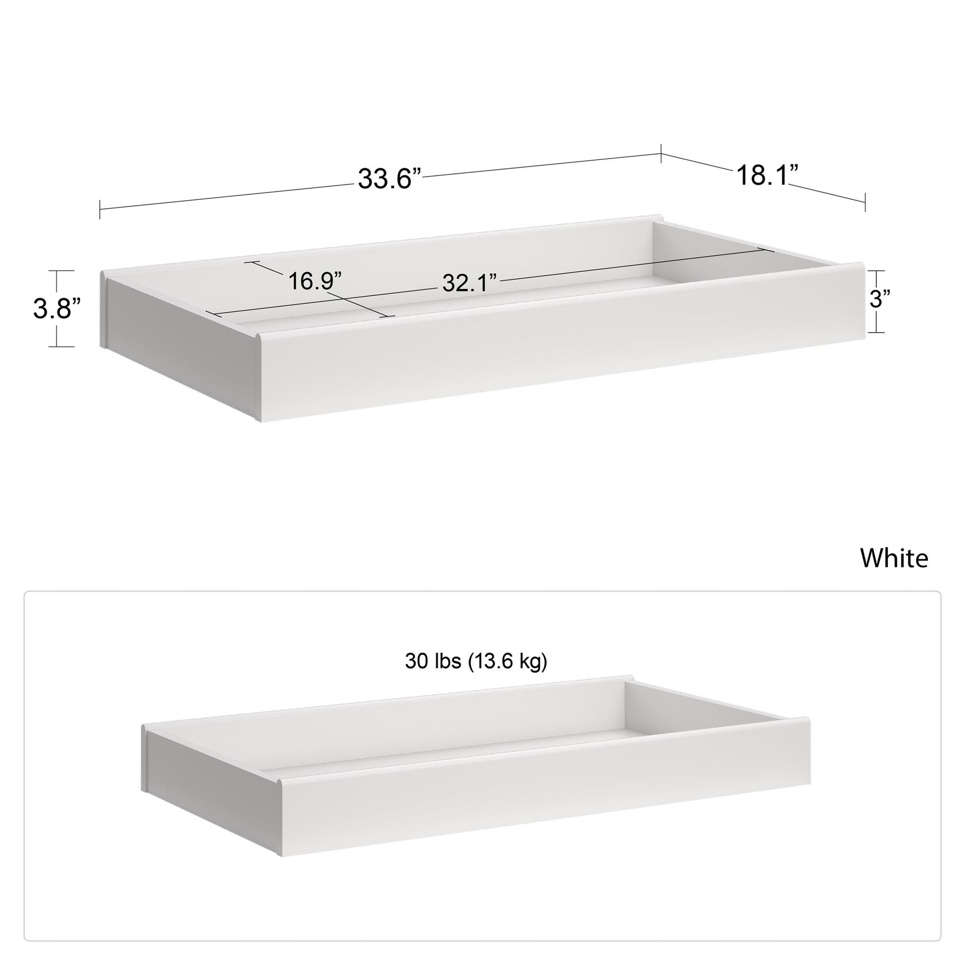 Poppy Changing Table Topper for Nursery Dresser - White
