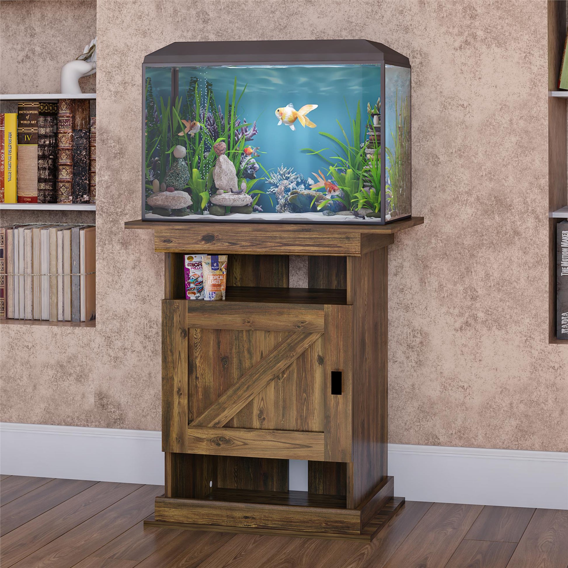 Flipper Farmington Rustic Farmhouse Aquarium Stand For 10 or 20 Gallon Tank - Rustic
