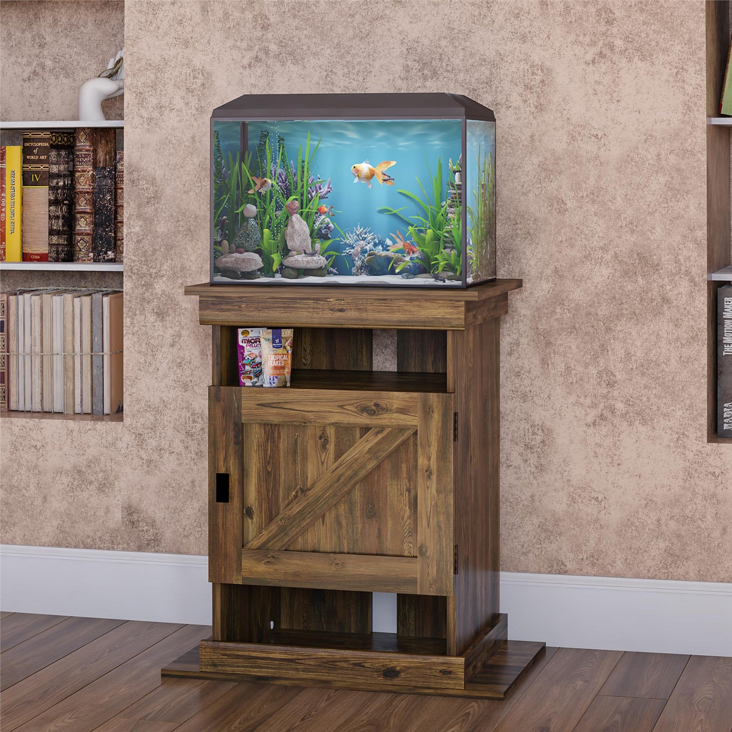 Flipper Farmington Rustic Farmhouse Aquarium Stand For 10 or 20 Gallon Tank - Rustic