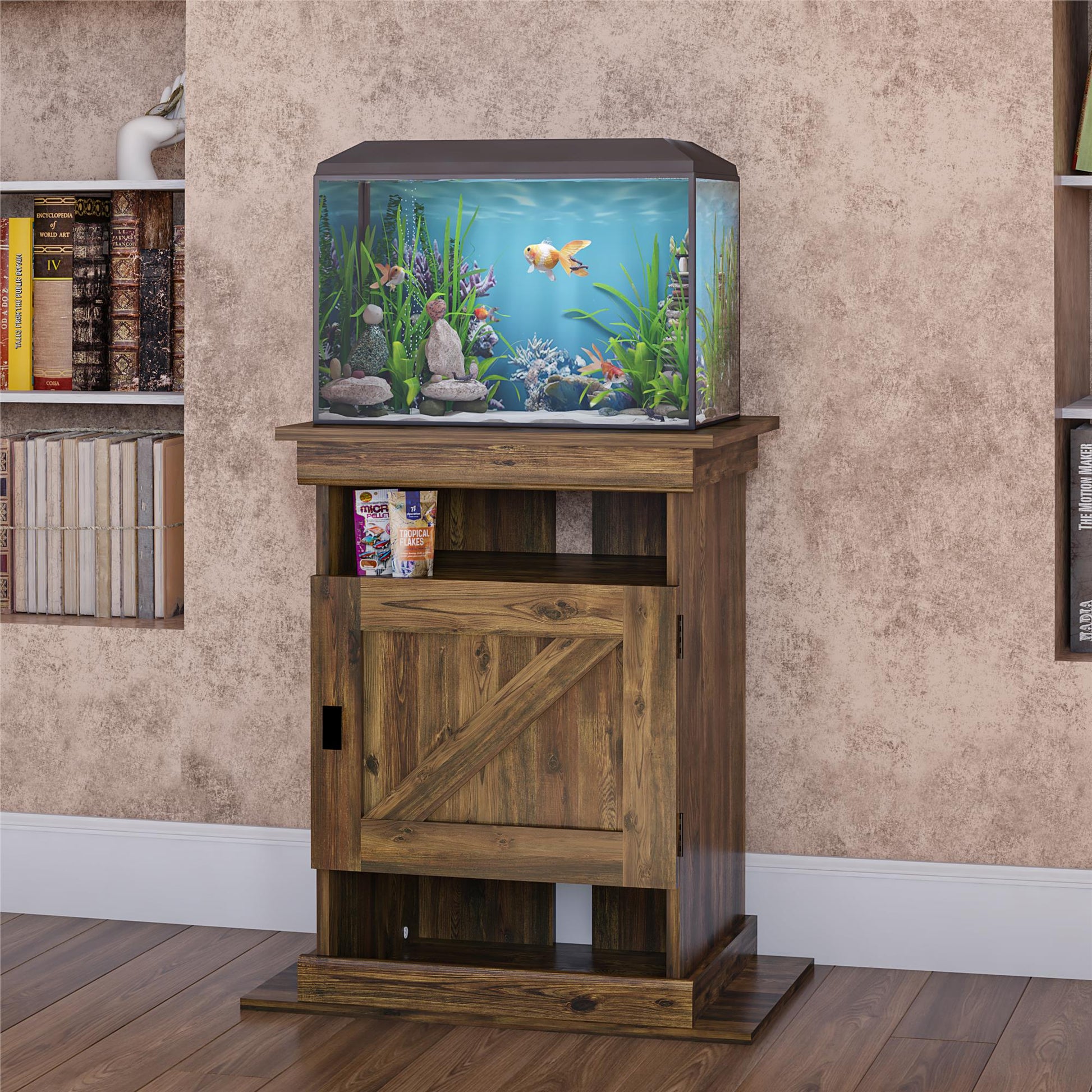 Flipper Farmington Rustic Farmhouse Aquarium Stand For 10 or 20 Gallon Tank - Rustic