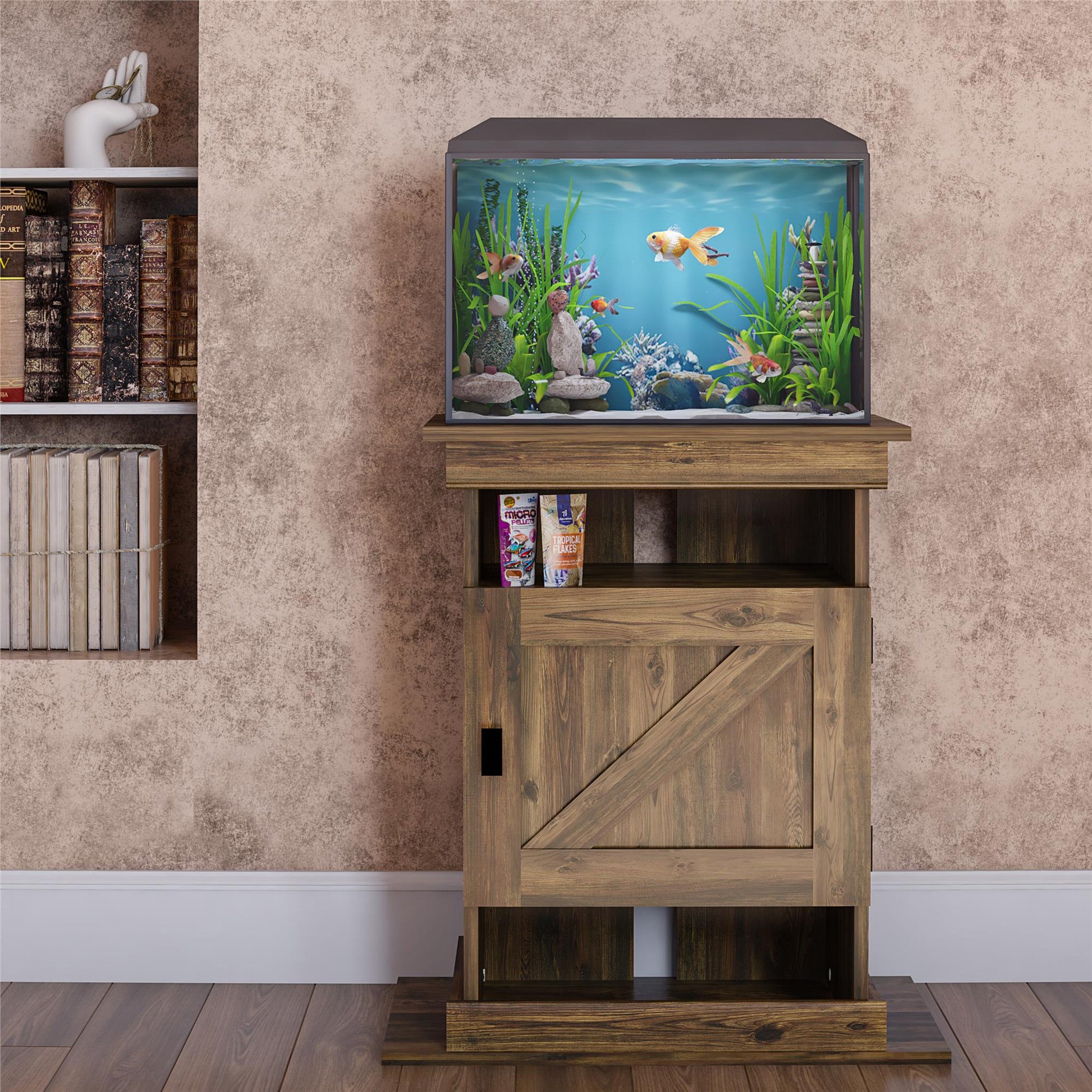Flipper Farmington Rustic Farmhouse Aquarium Stand For 10 or 20 Gallon Tank - Rustic