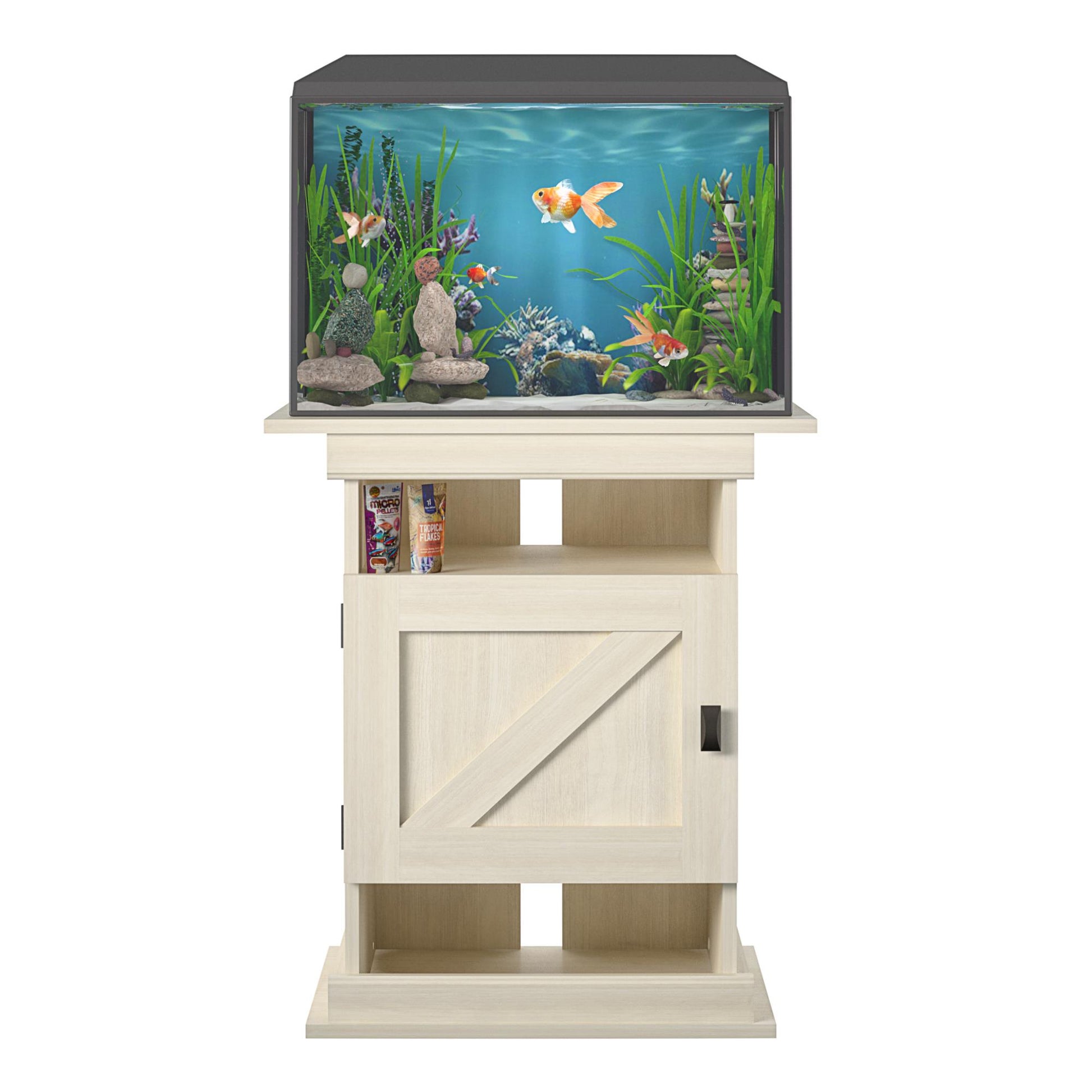 Flipper Farmington Rustic Farmhouse Aquarium Stand For 10 or 20 Gallon Tank - Ivory Oak