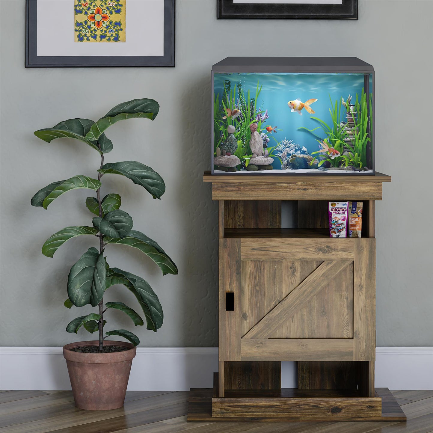 Flipper Farmington Rustic Farmhouse Aquarium Stand For 10 or 20 Gallon Tank - Rustic