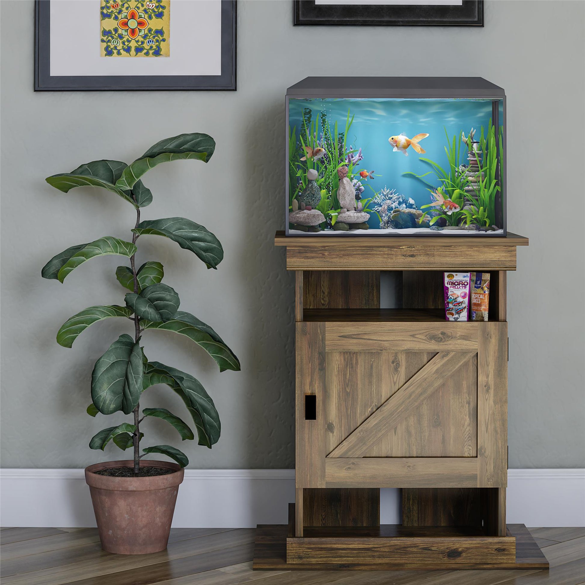 Flipper Farmington Rustic Farmhouse Aquarium Stand For 10 or 20 Gallon Tank - Rustic