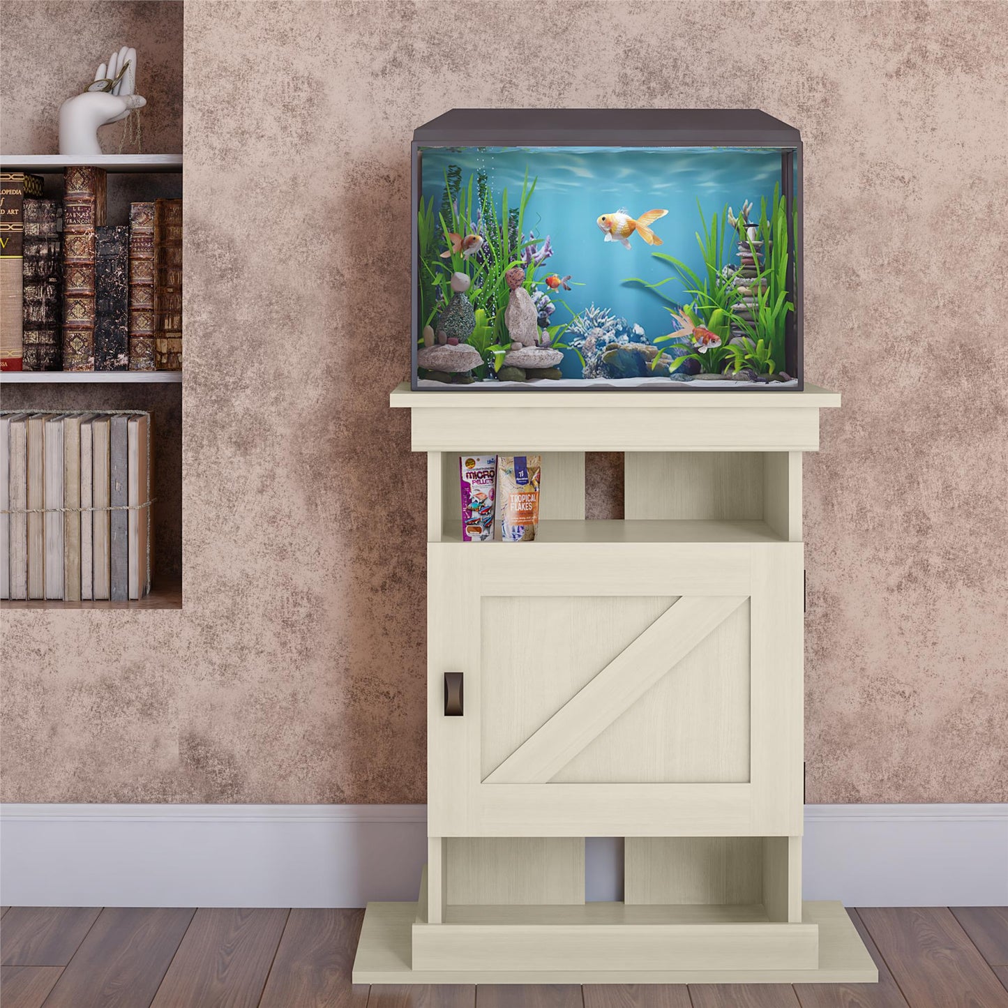 Flipper Farmington Rustic Farmhouse Aquarium Stand For 10 or 20 Gallon Tank - Ivory Oak