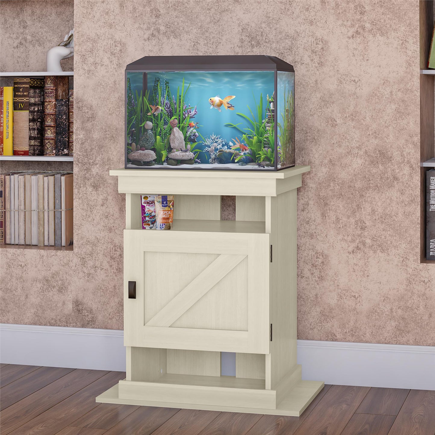 Flipper Farmington Rustic Farmhouse Aquarium Stand For 10 or 20 Gallon Tank - Ivory Oak