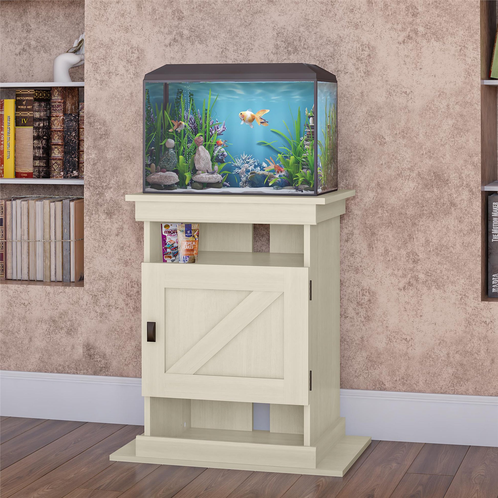 Flipper Farmington Rustic Farmhouse Aquarium Stand For 10 or 20 Gallon Tank - Ivory Oak