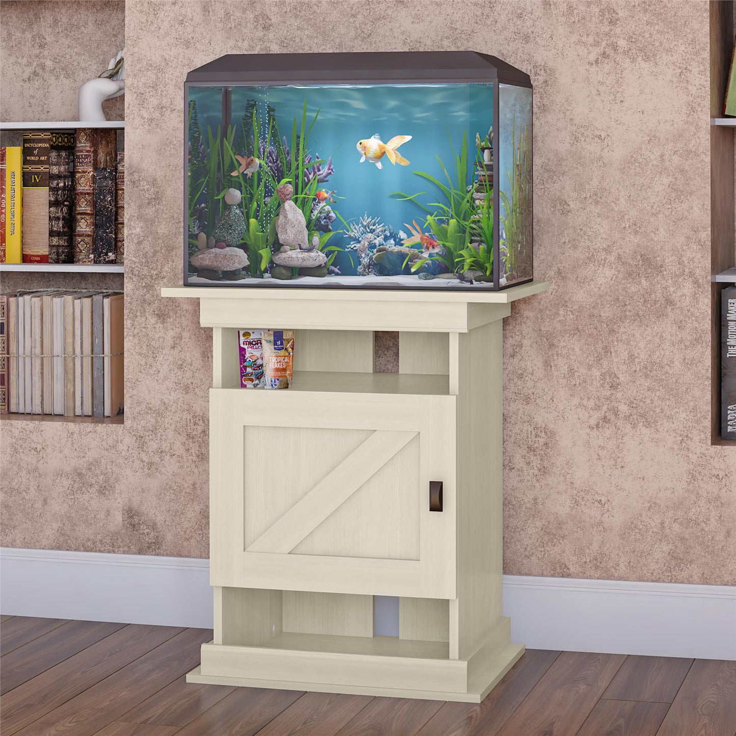 Flipper Farmington Rustic Farmhouse Aquarium Stand For 10 or 20 Gallon Tank - Ivory Oak