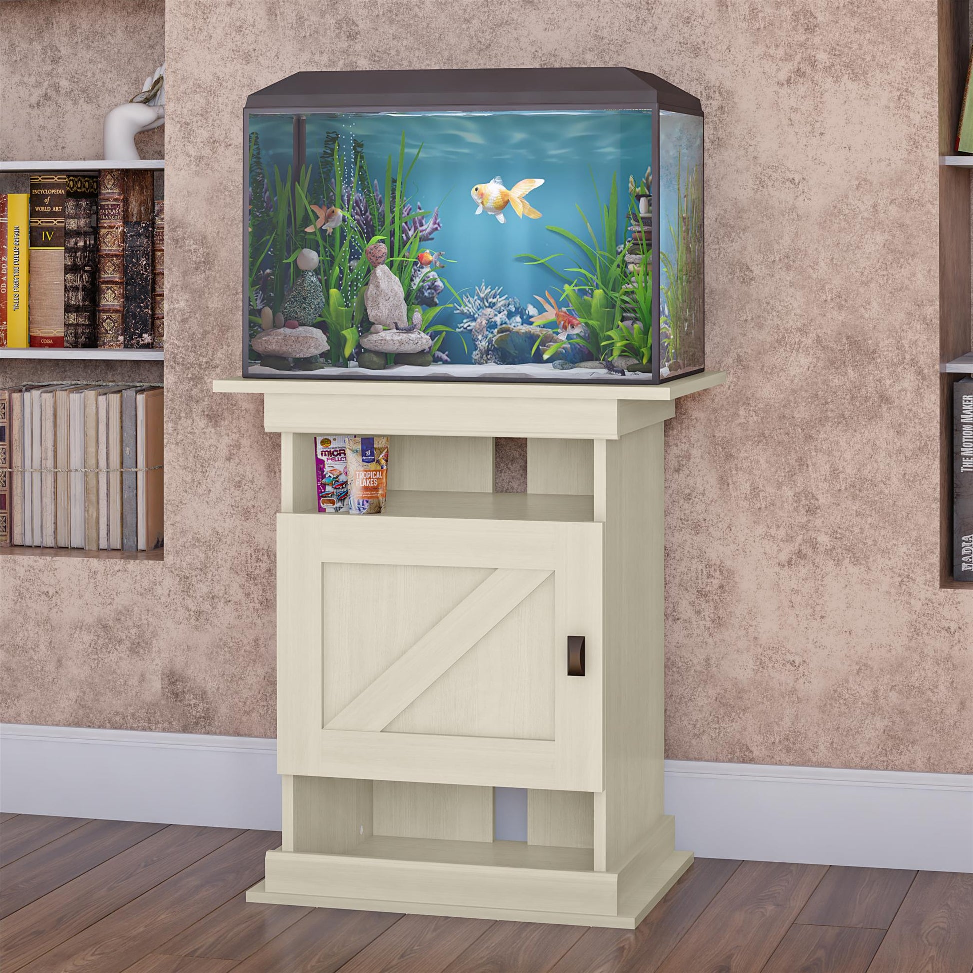 Flipper Farmington Rustic Farmhouse Aquarium Stand For 10 or 20 Gallon Tank - Ivory Oak