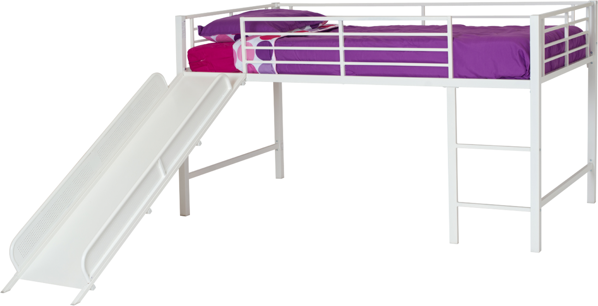 Laurie Junior Loft Bed with Metal Frame and Built-In Slide - White - Twin