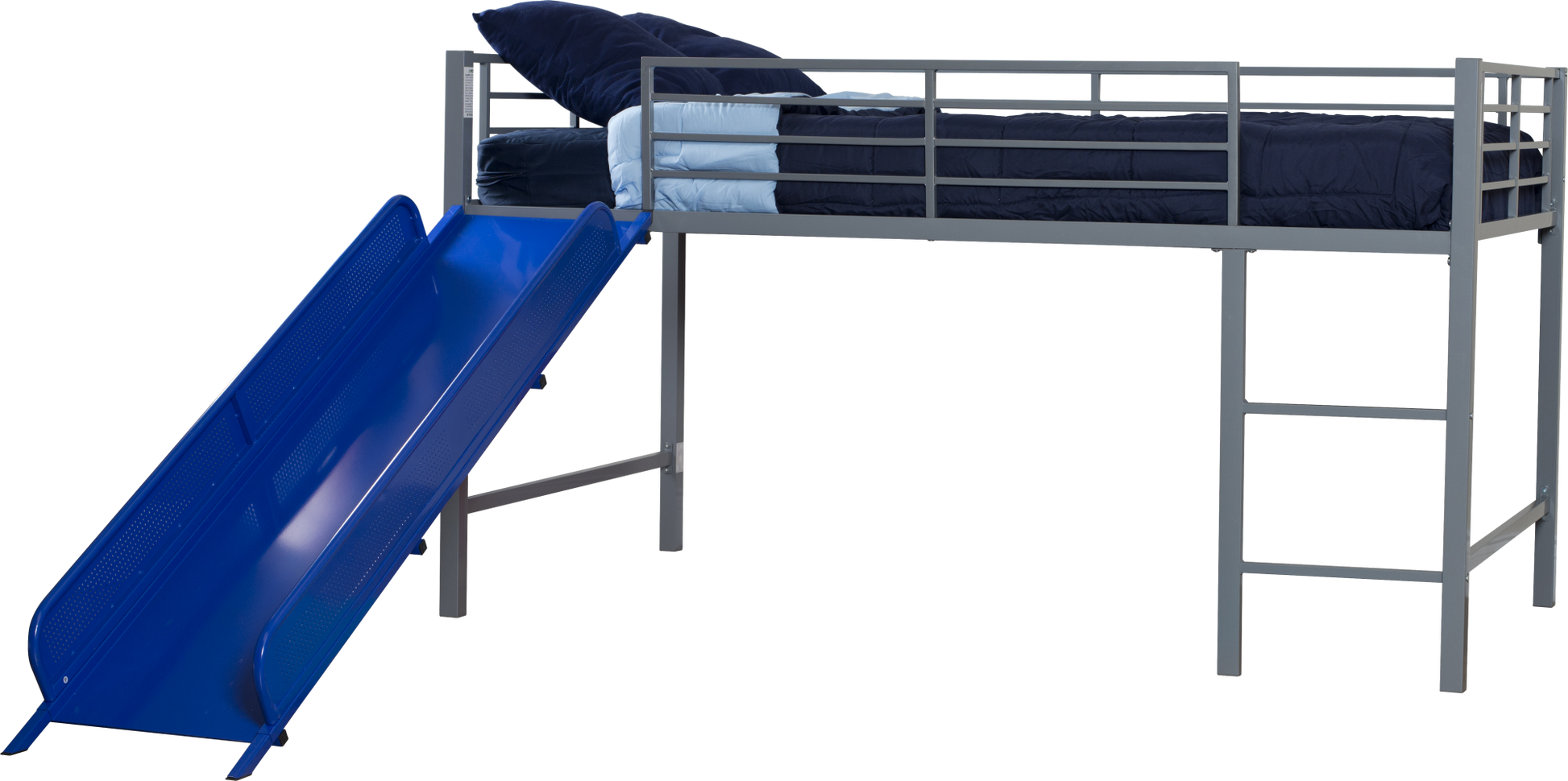 Laurie Junior Loft Bed with Metal Frame and Built-In Slide - Silver / Blue - Twin