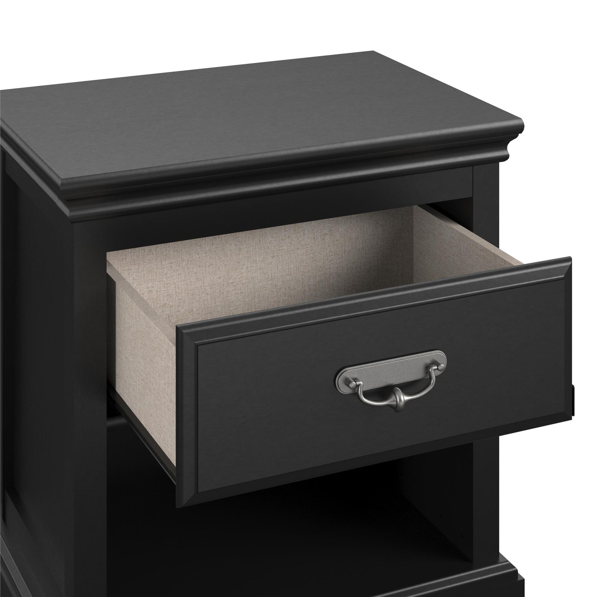 Bristol 1 Drawer Nightstand with Elegant Moldings and Pewter Pull - Black