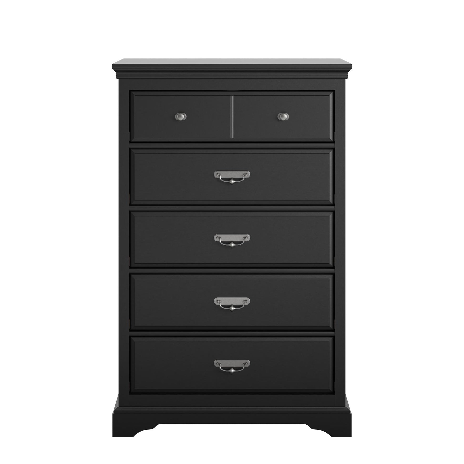 Bristol Traditional 5 Drawer Dresser with Elegant Moldings and Pewter Pulls - Black