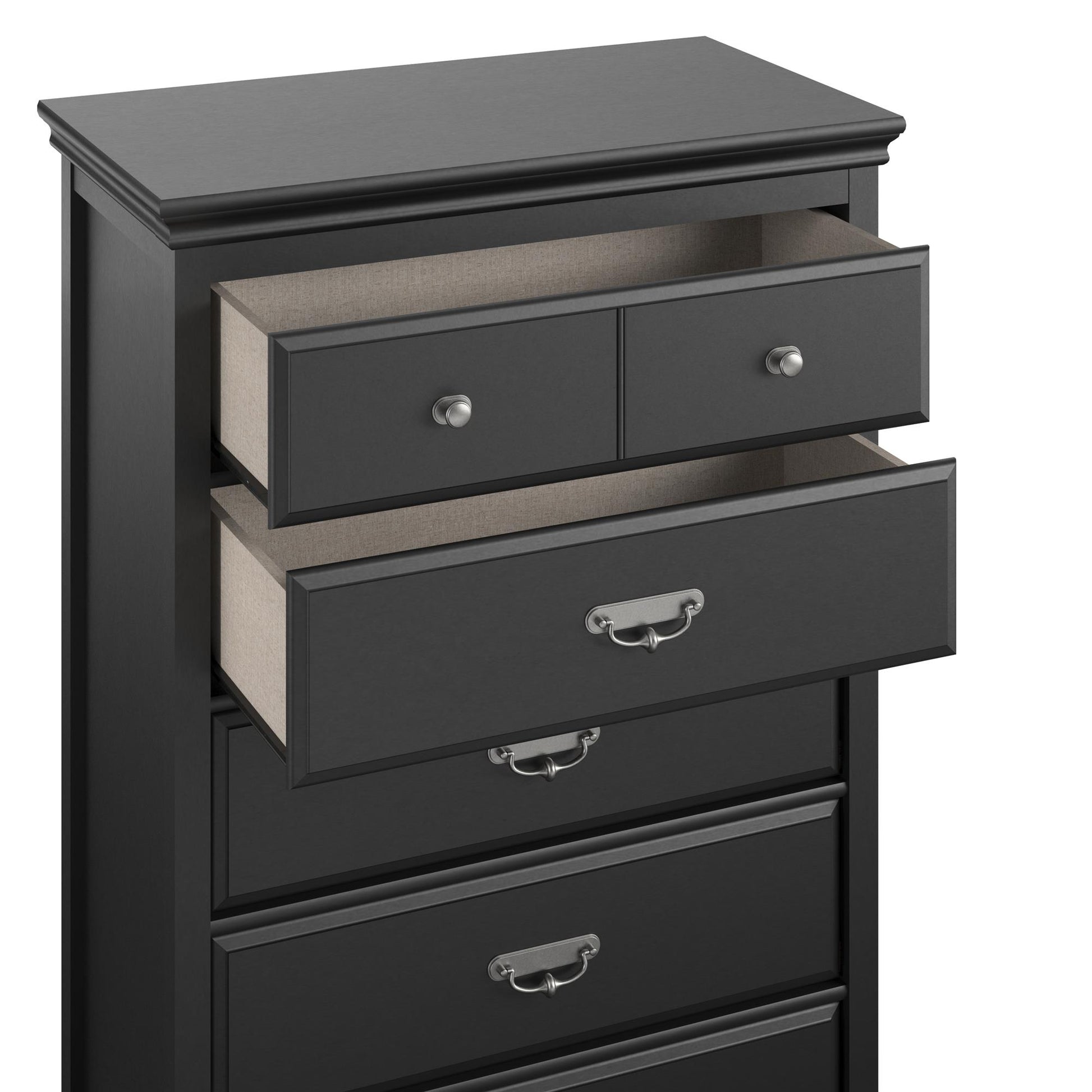Bristol Traditional 5 Drawer Dresser with Elegant Moldings and Pewter Pulls - Black