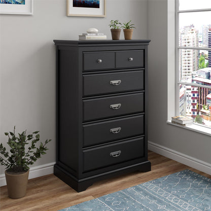 Bristol Traditional 5 Drawer Dresser with Elegant Moldings and Pewter Pulls - Black