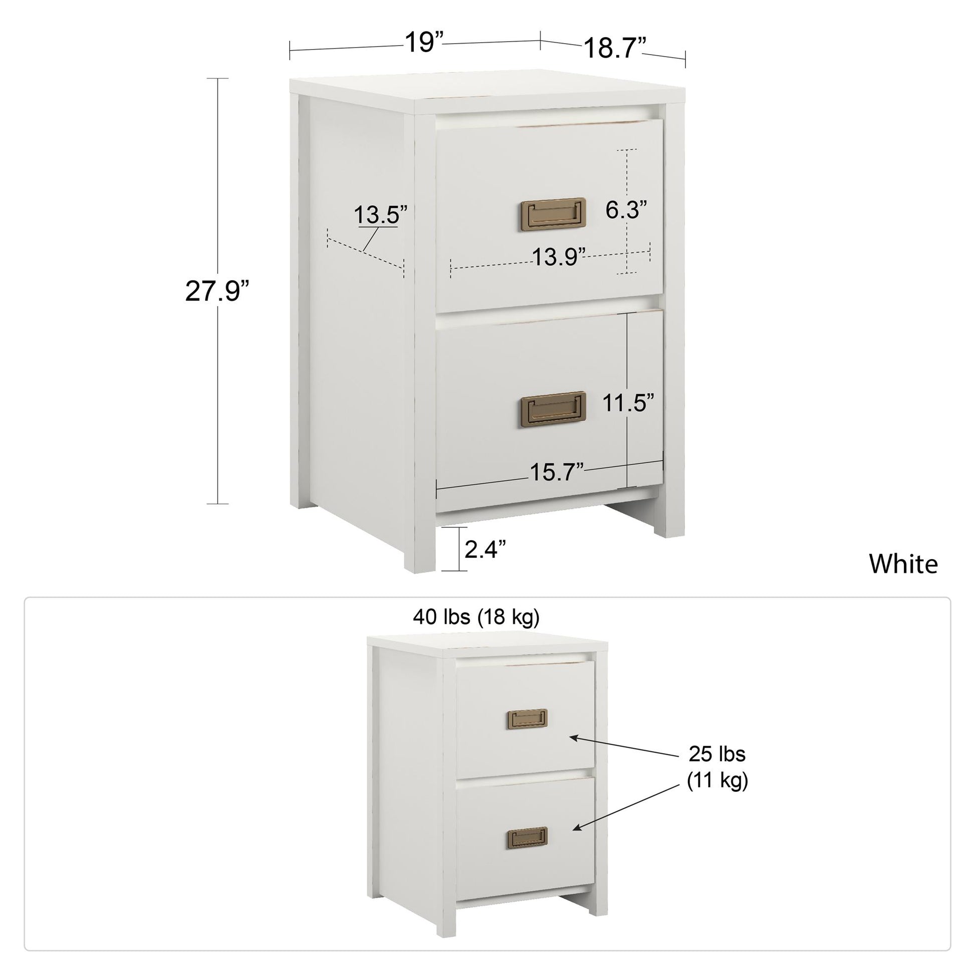 Monarch Hill Haven Kids 2 Drawer Nightstand with Gold Drawer Pulls - White