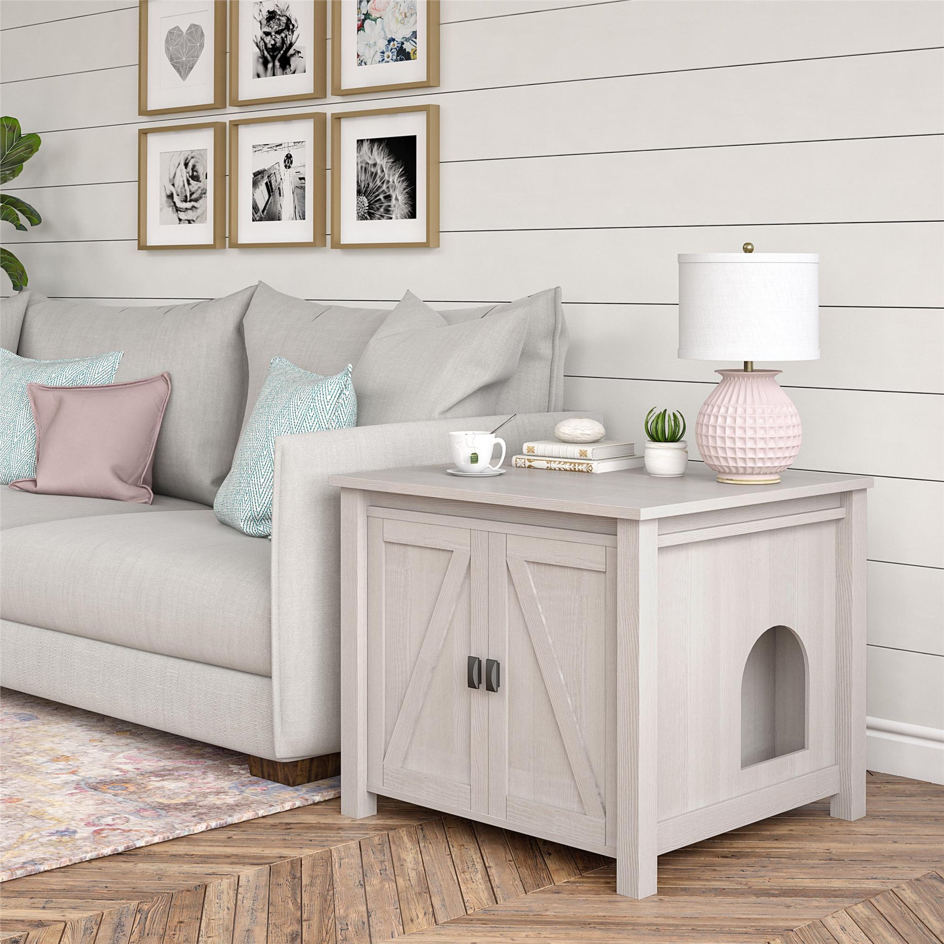 Farmington Rustic Farmhouse Litter Box Enclosure for Cats - Ivory Pine