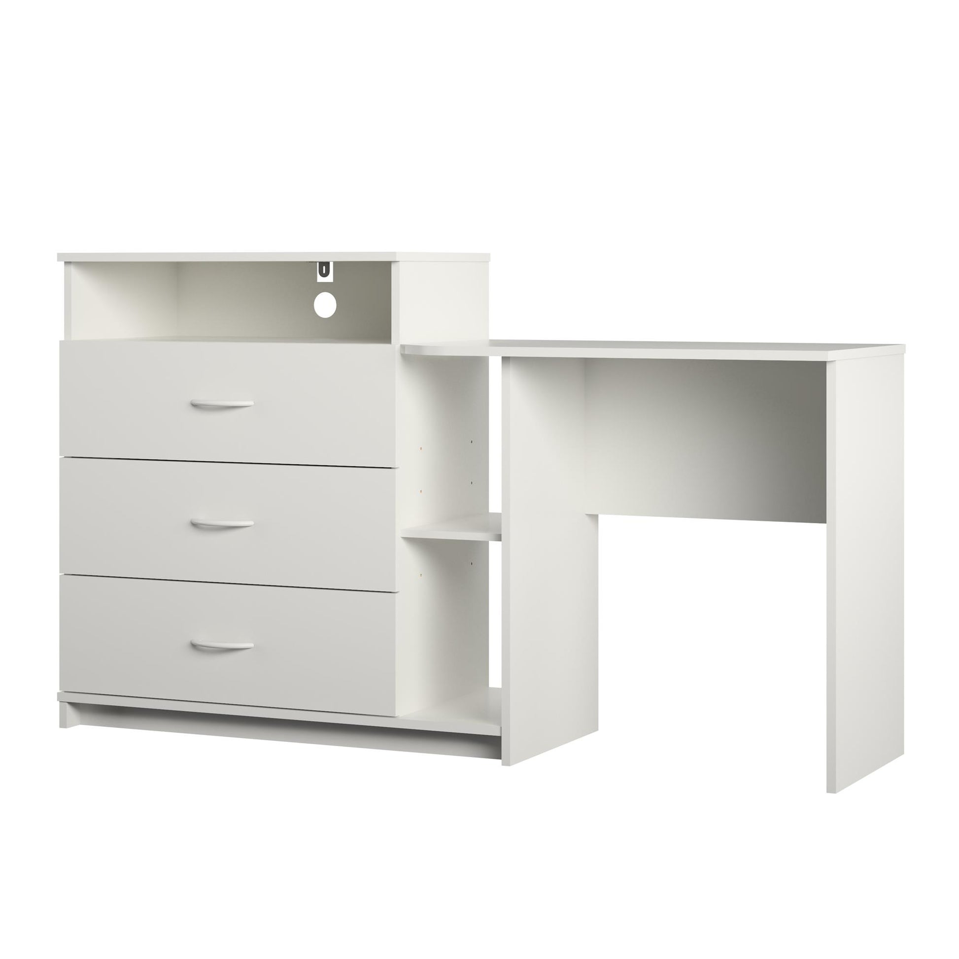 Rebel 3 in 1 Media Dresser with Side Storage and Desk - White