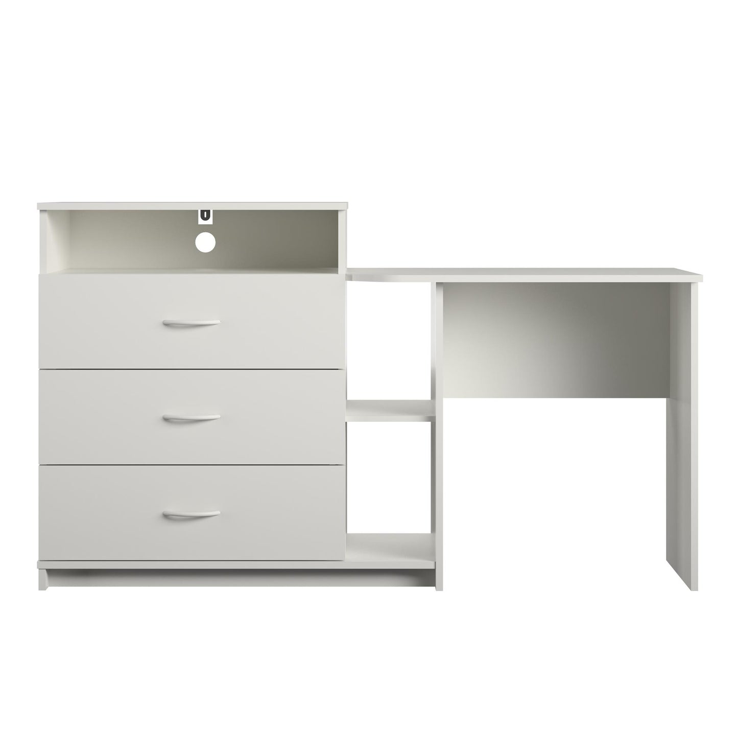 Rebel 3 in 1 Media Dresser with Side Storage and Desk - White