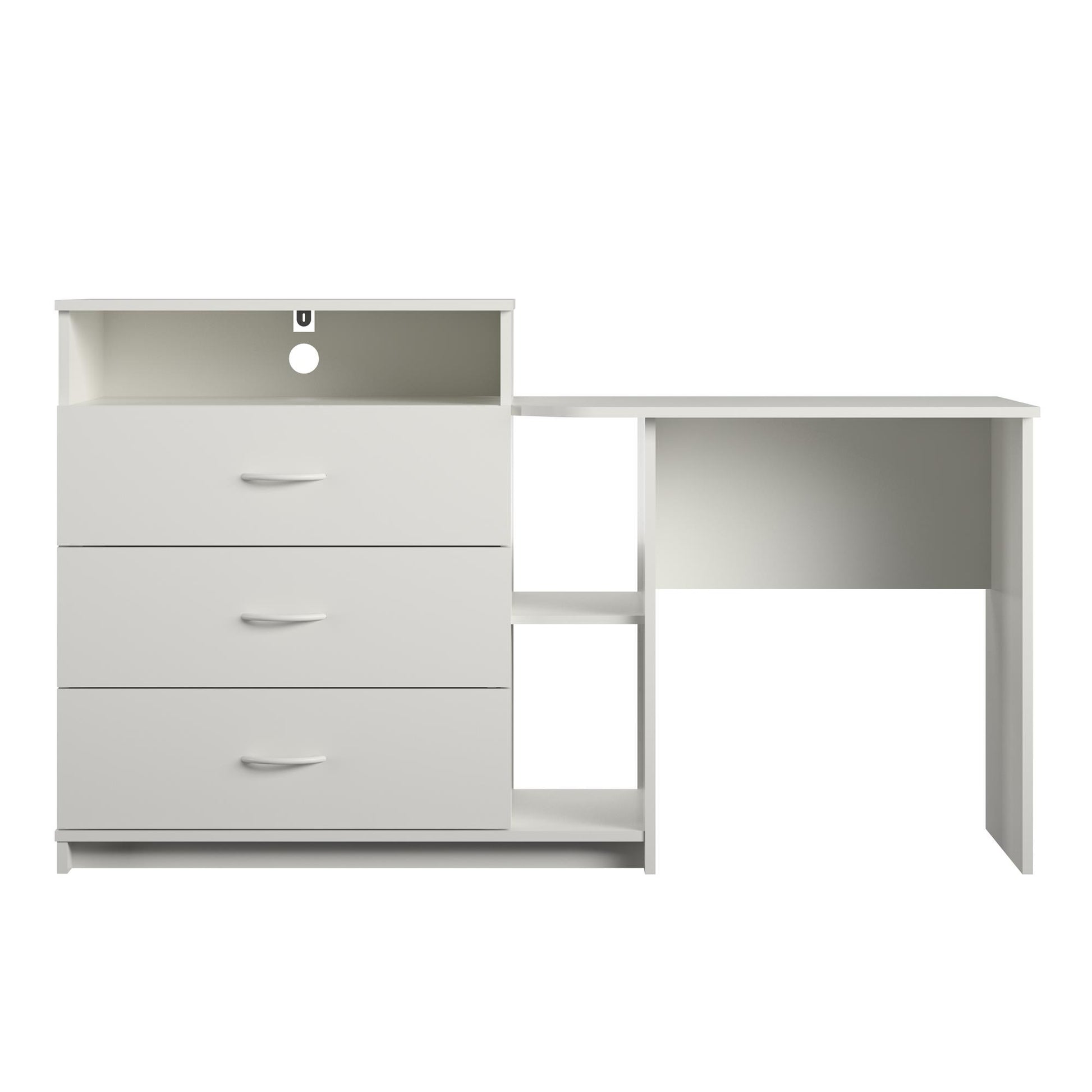 Rebel 3 in 1 Media Dresser with Side Storage and Desk - White