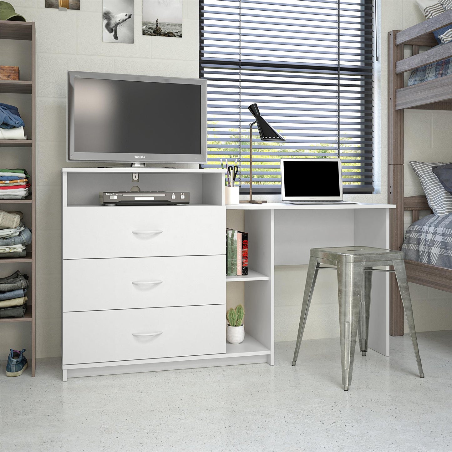 Rebel 3 in 1 Media Dresser with Side Storage and Desk - Espresso