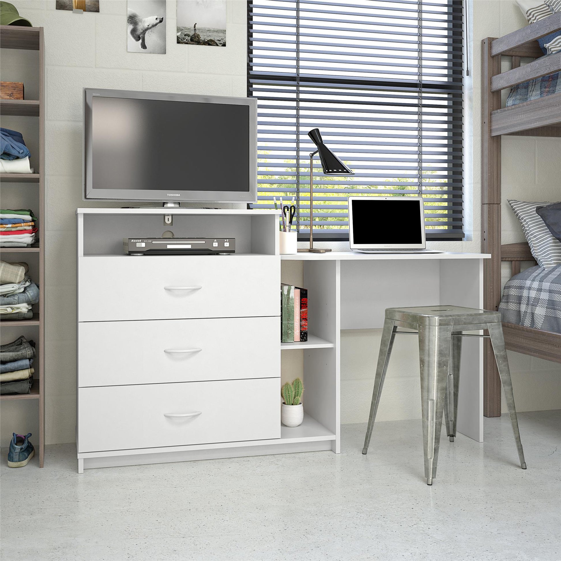 Rebel 3 in 1 Media Dresser with Side Storage and Desk - Espresso