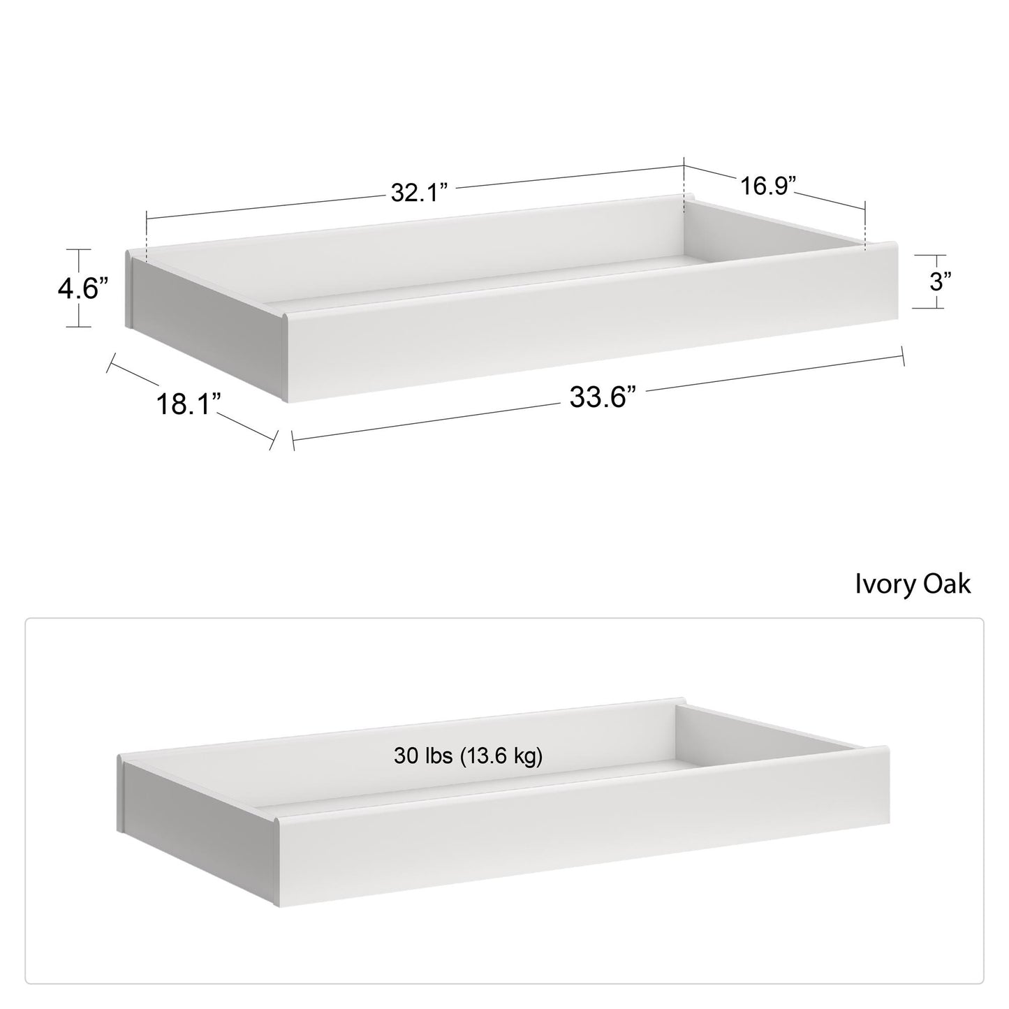 Poppy Changing Table Topper for Nursery Dresser - Ivory Oak