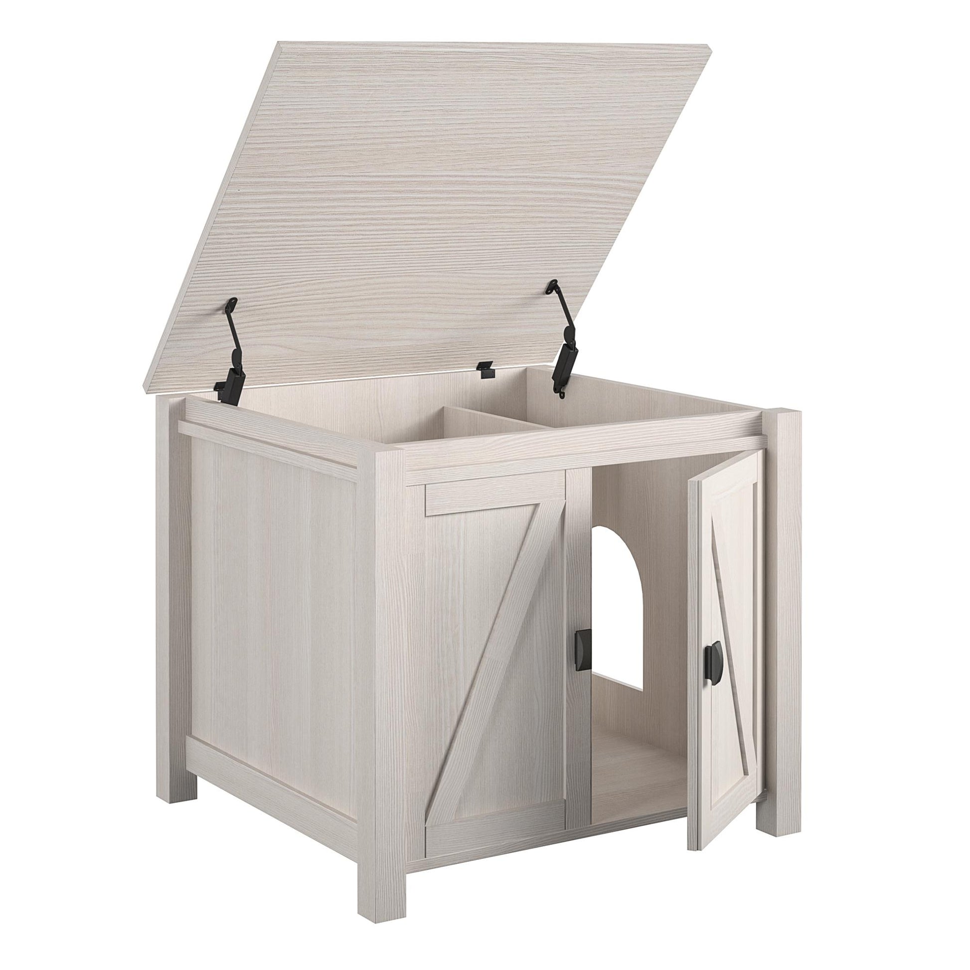 Farmington Rustic Farmhouse Litter Box Enclosure for Cats - Ivory Pine