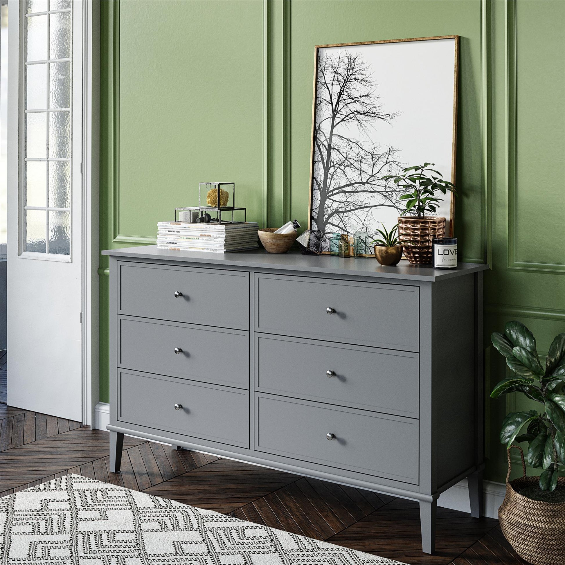 Franklin 6 Drawer Dresser with Durable Metal Slides - Gray