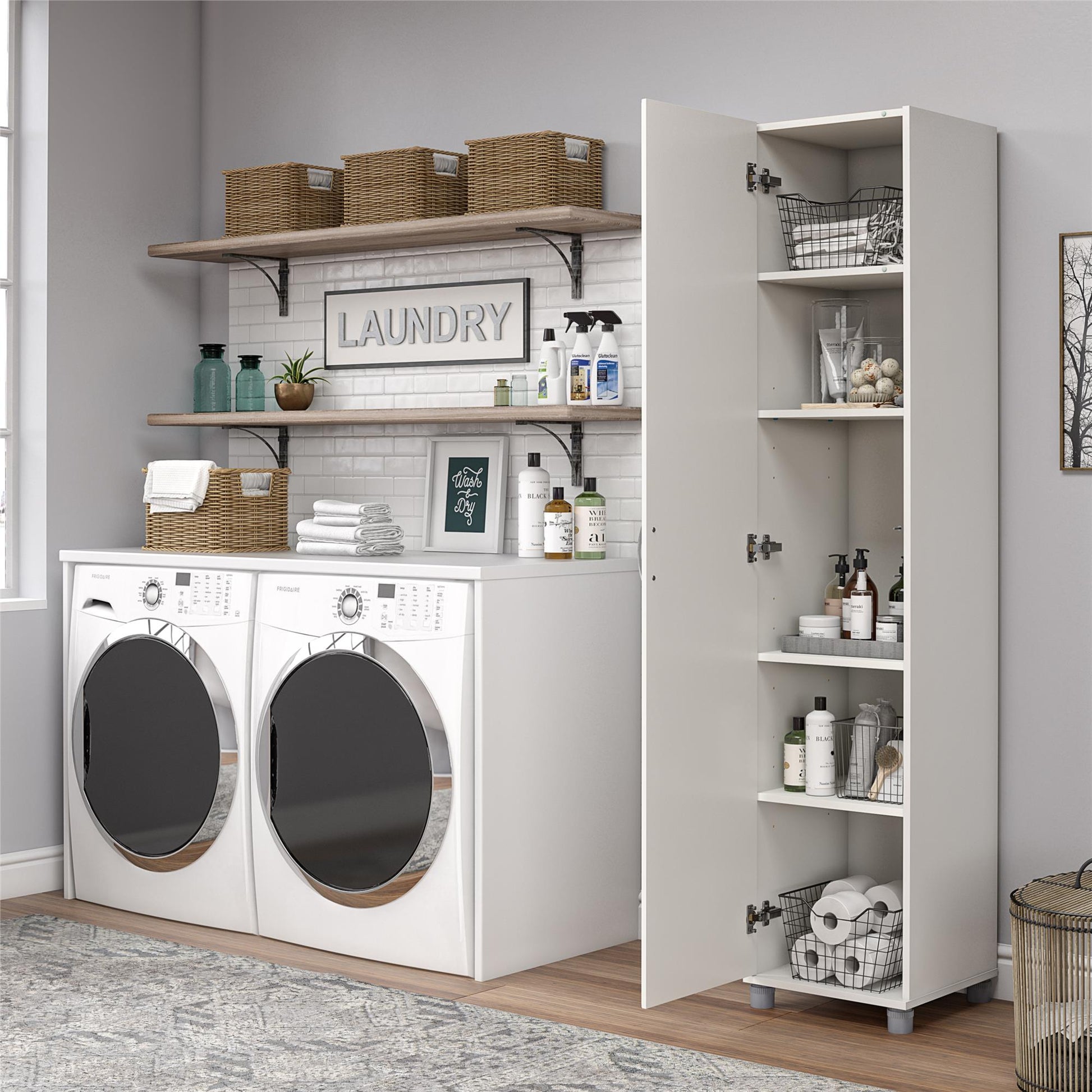 Kendall 16 Inch Multipurpose Storage Cabinet with 5 Shelves - White