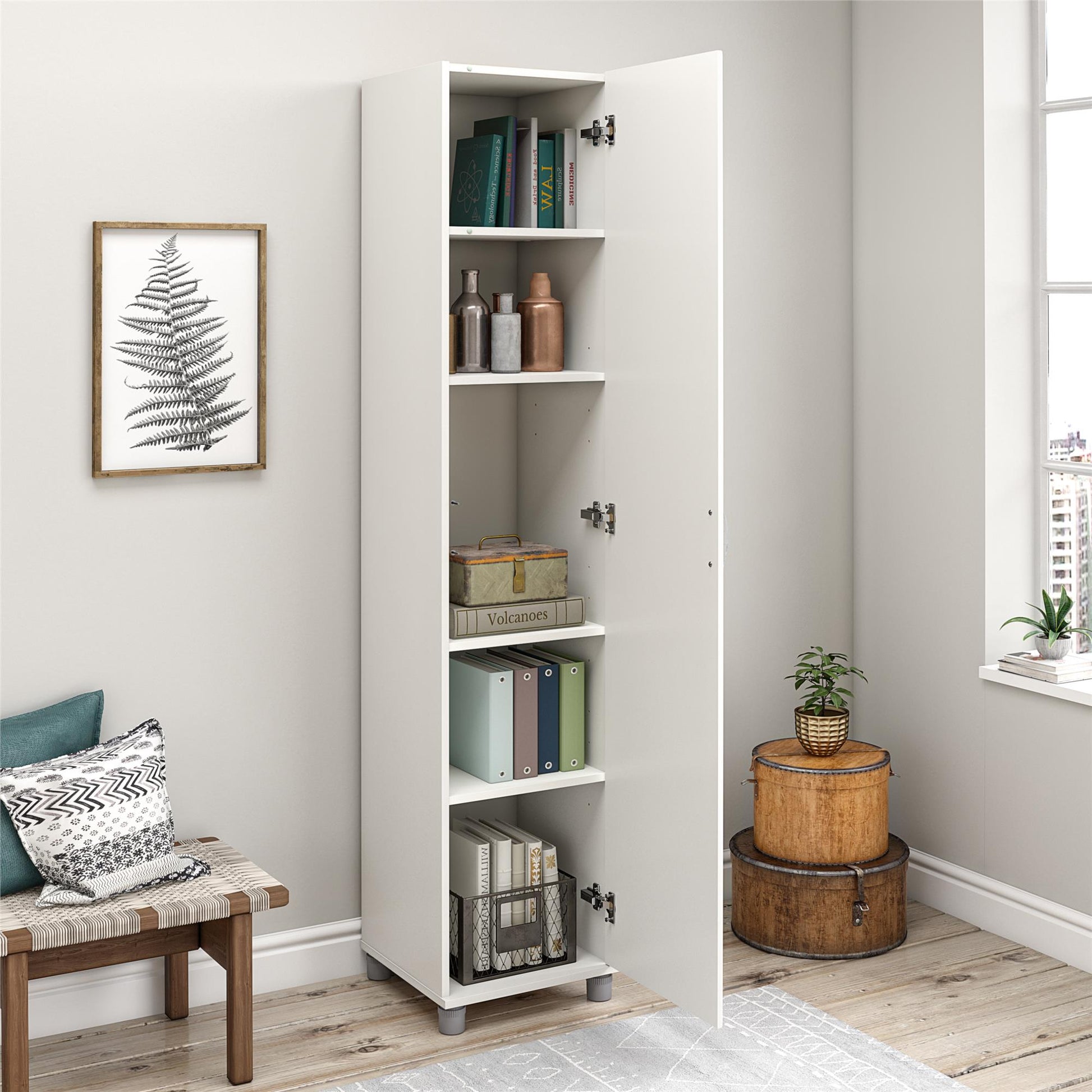Kendall 16 Inch Multipurpose Storage Cabinet with 5 Shelves - White