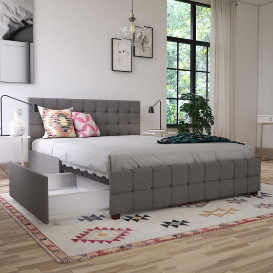 Elizabeth Upholstered Bed with Storage - Grey Linen - Full