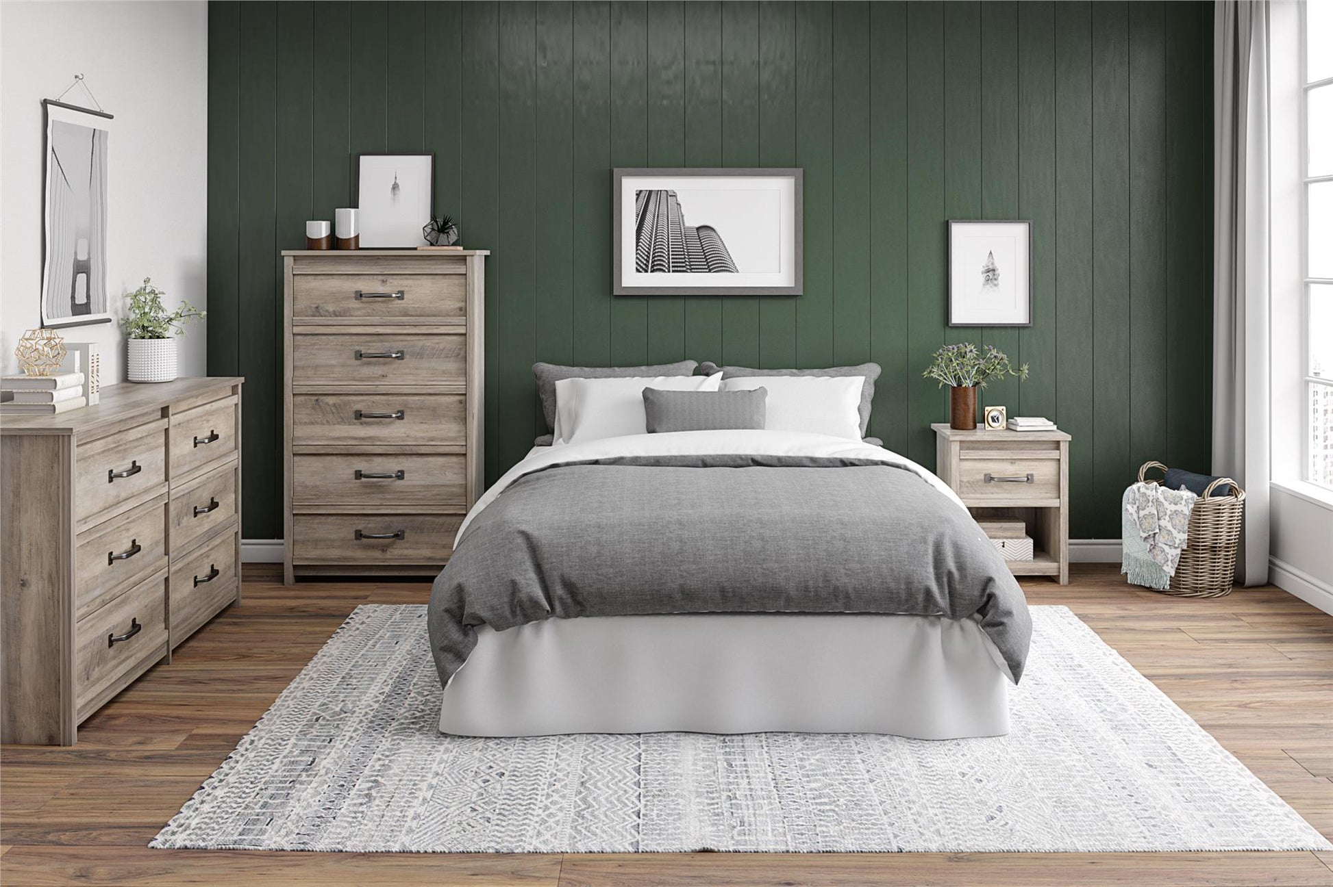 Bassinger 1 Drawer Bedroom Nightstand with Pewter Handles - Gray Oak