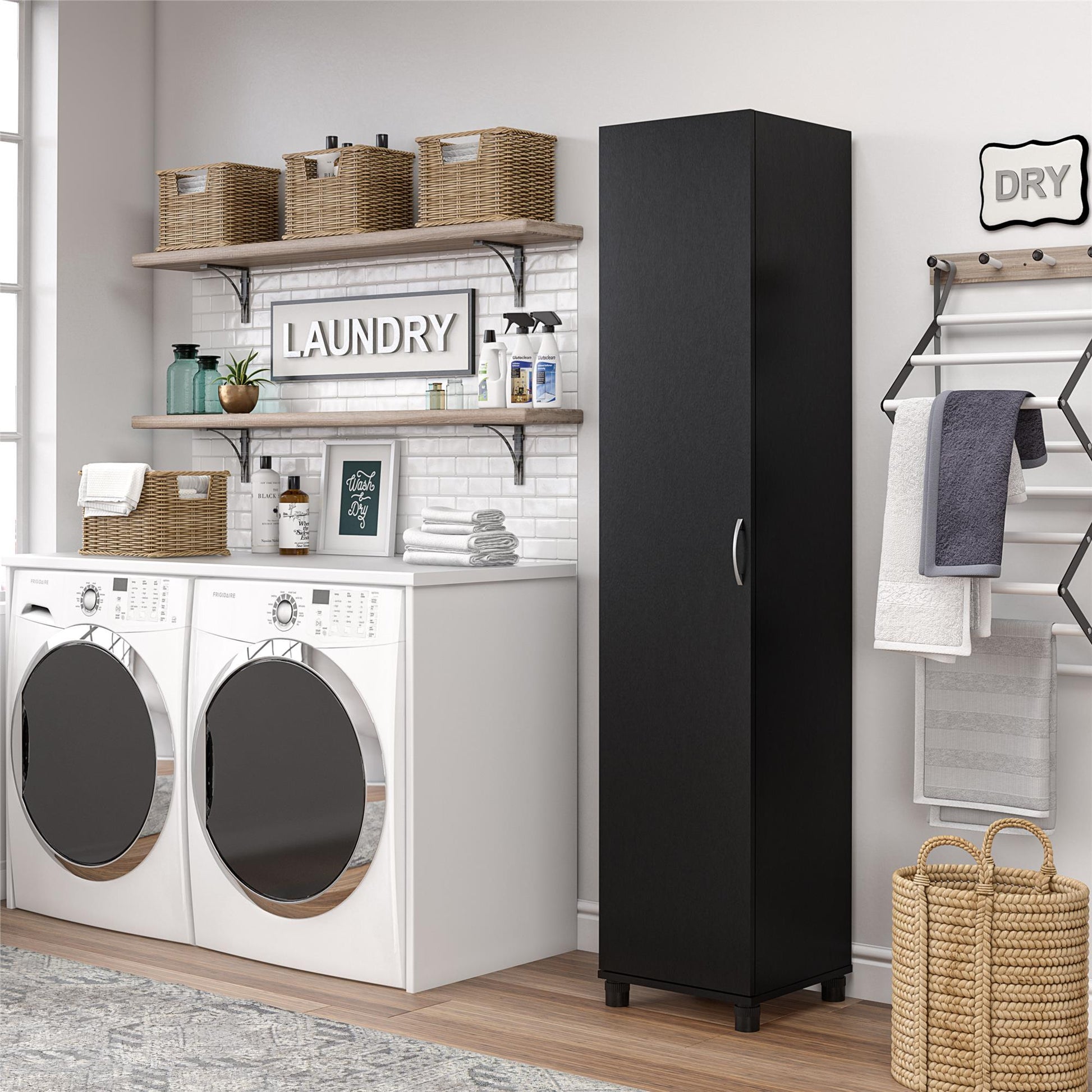 Basin 16 Inch Closed Door Utility Storage Cabinet  - Black