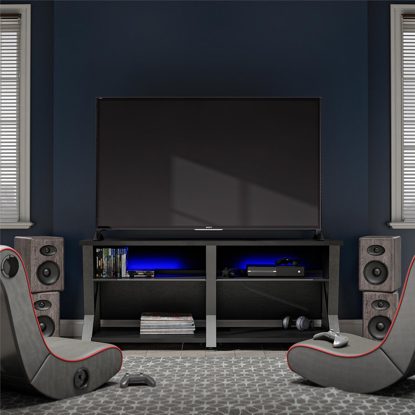Genesis Gaming TV Stand for TVs up to 70 Inch with LED Lights - Black