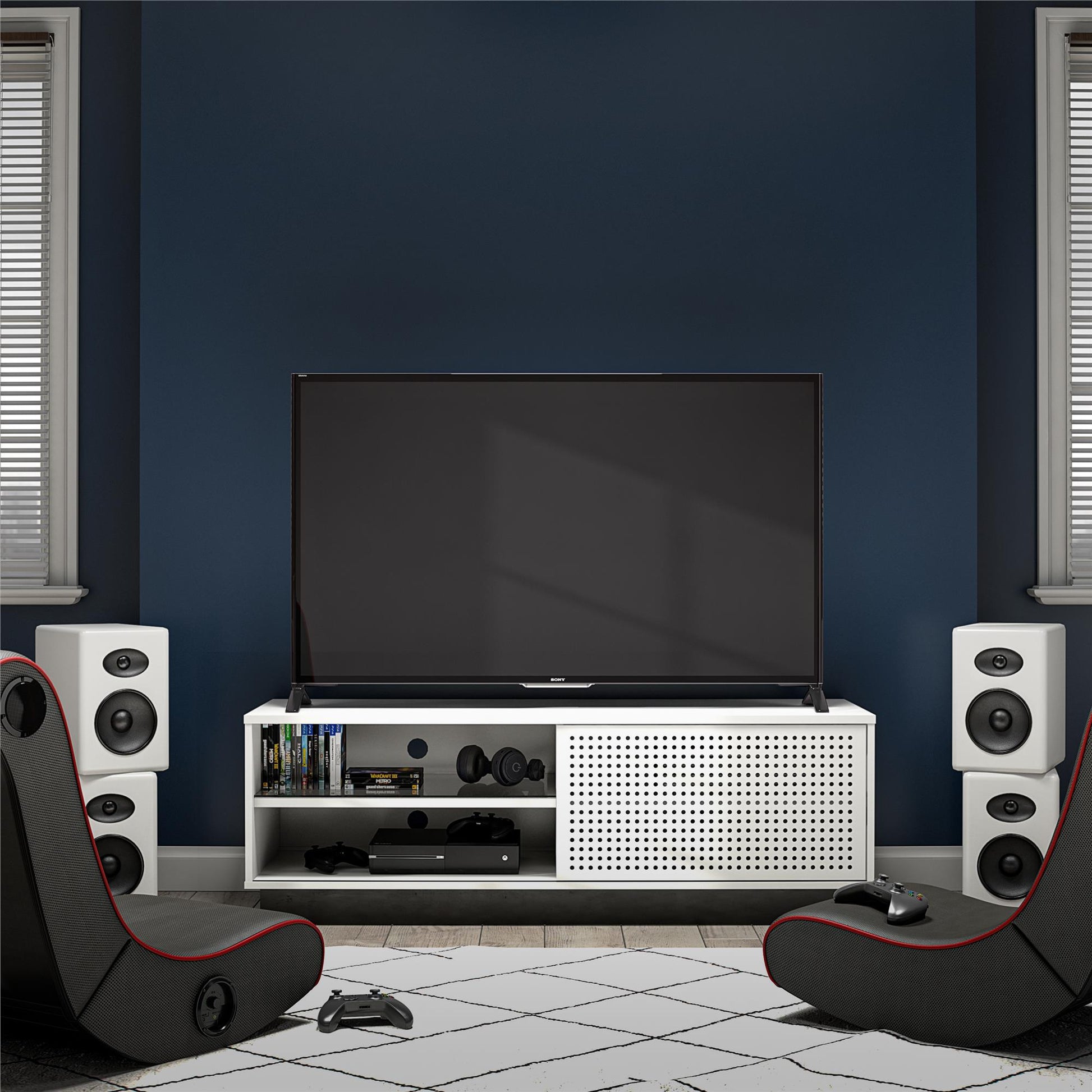 Glitch Gaming TV Stand for TVs up to 60 Inch with LED Lights - White