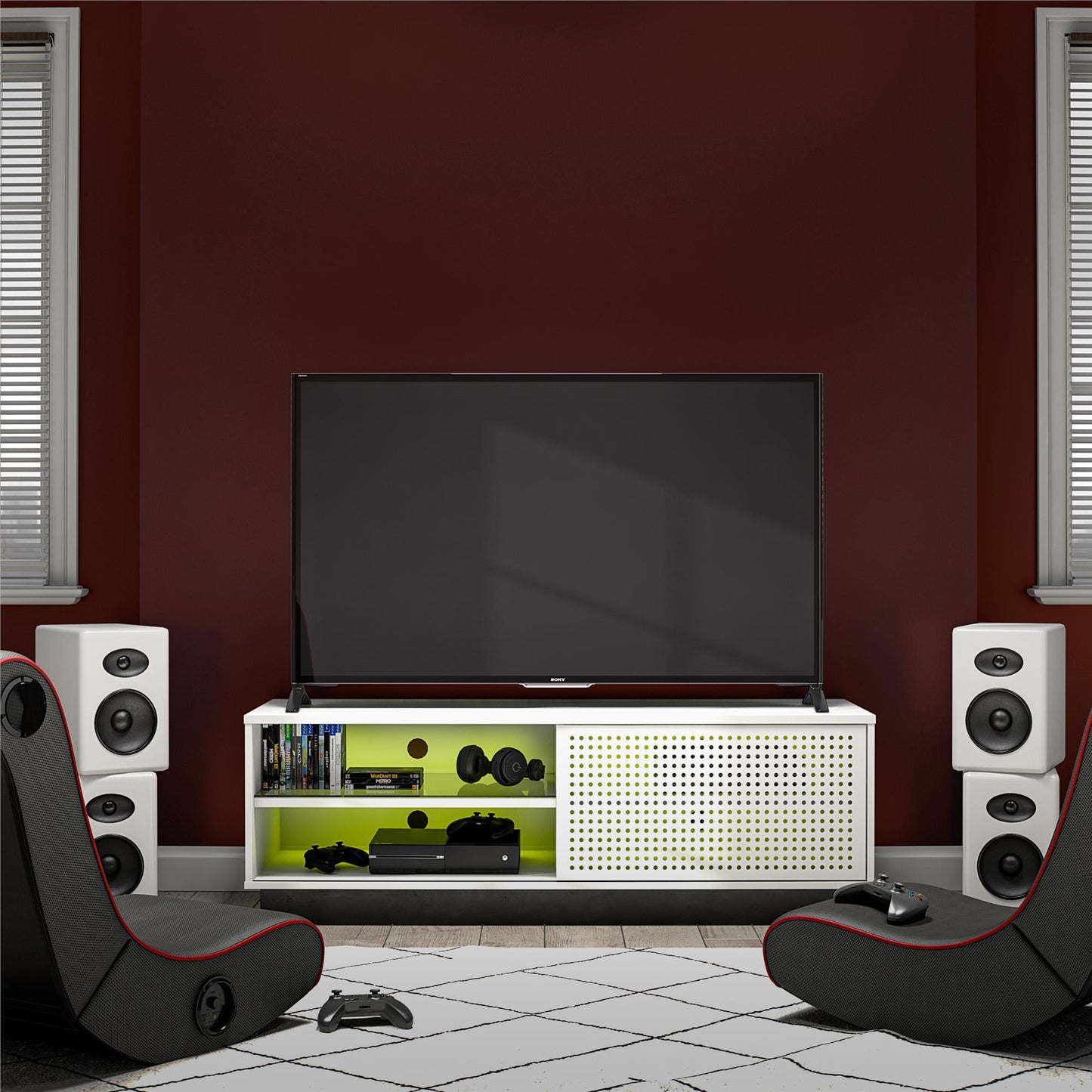 Glitch Gaming TV Stand for TVs up to 60 Inch with LED Lights - White