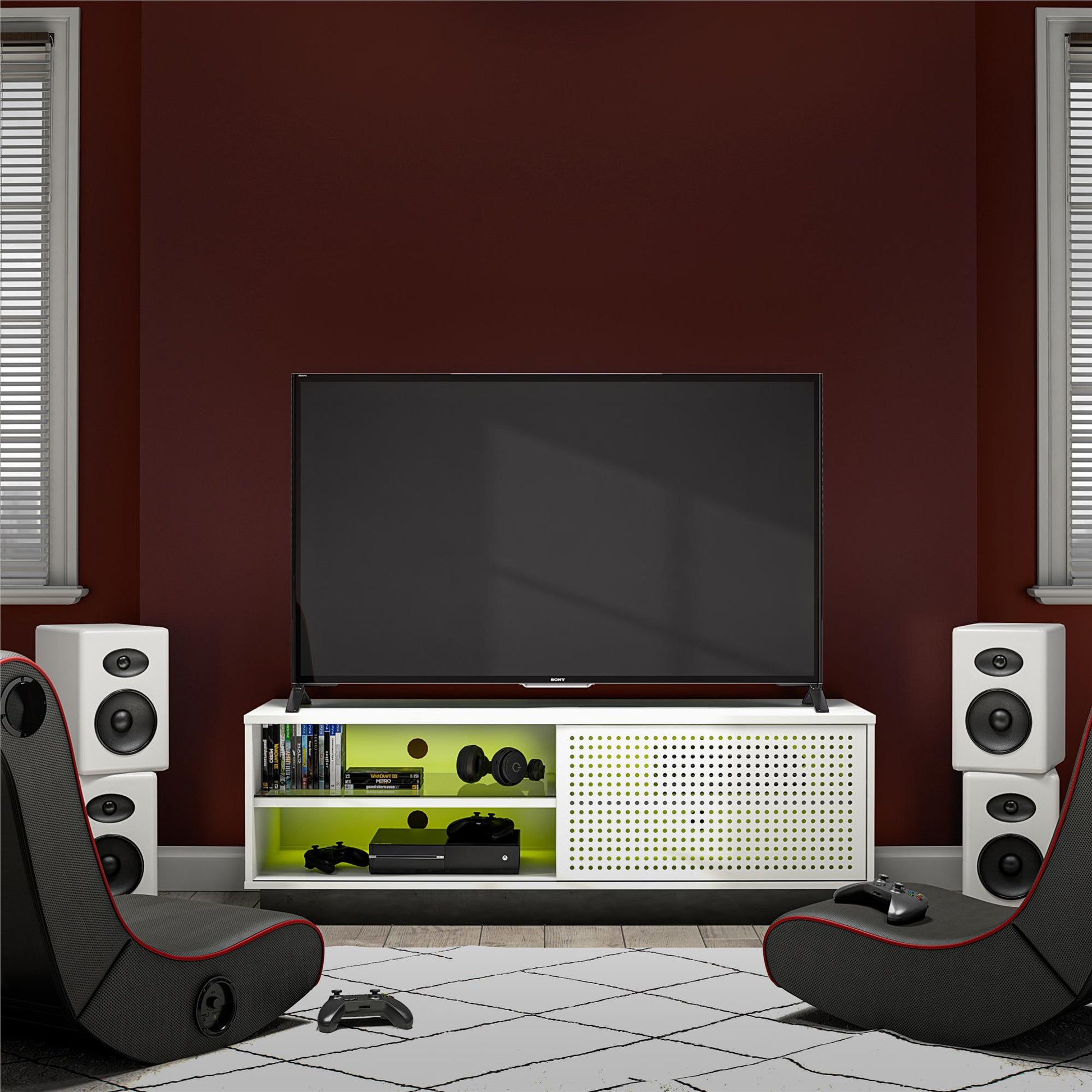 Glitch Gaming TV Stand for TVs up to 60 Inch with LED Lights - White