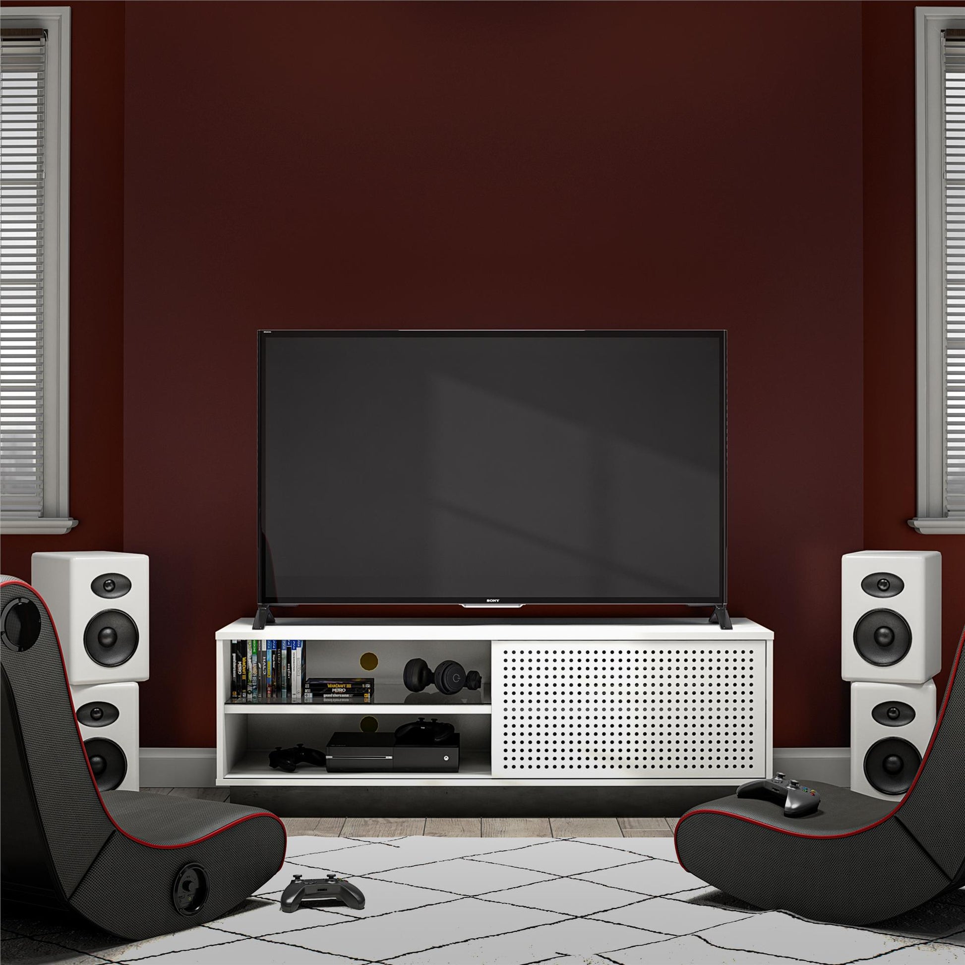 Glitch Gaming TV Stand for TVs up to 60 Inch with LED Lights - White