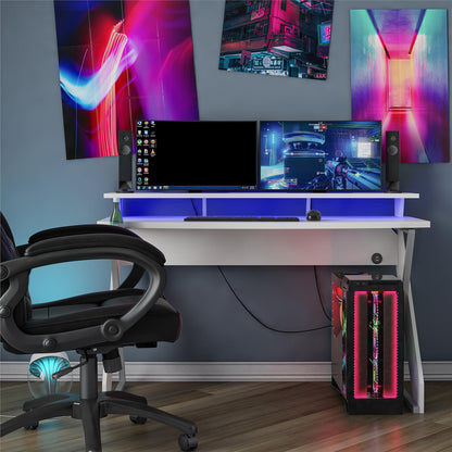 Xtreme Gaming Desk with Riser and LED Lights - White
