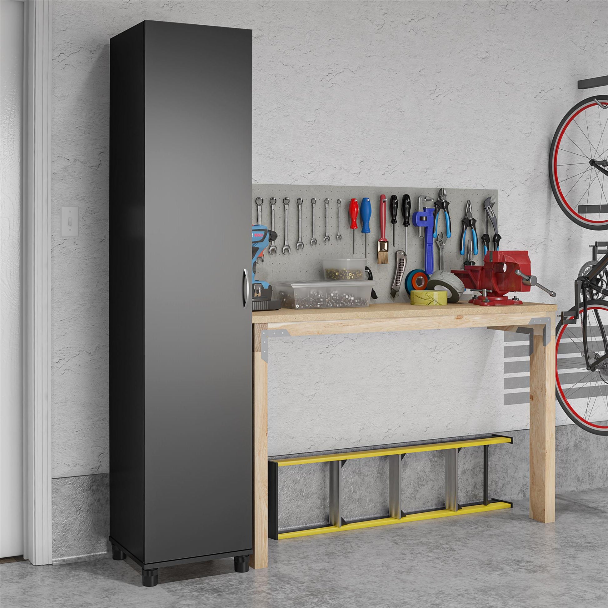 Basin 16 Inch Closed Door Utility Storage Cabinet  - Black
