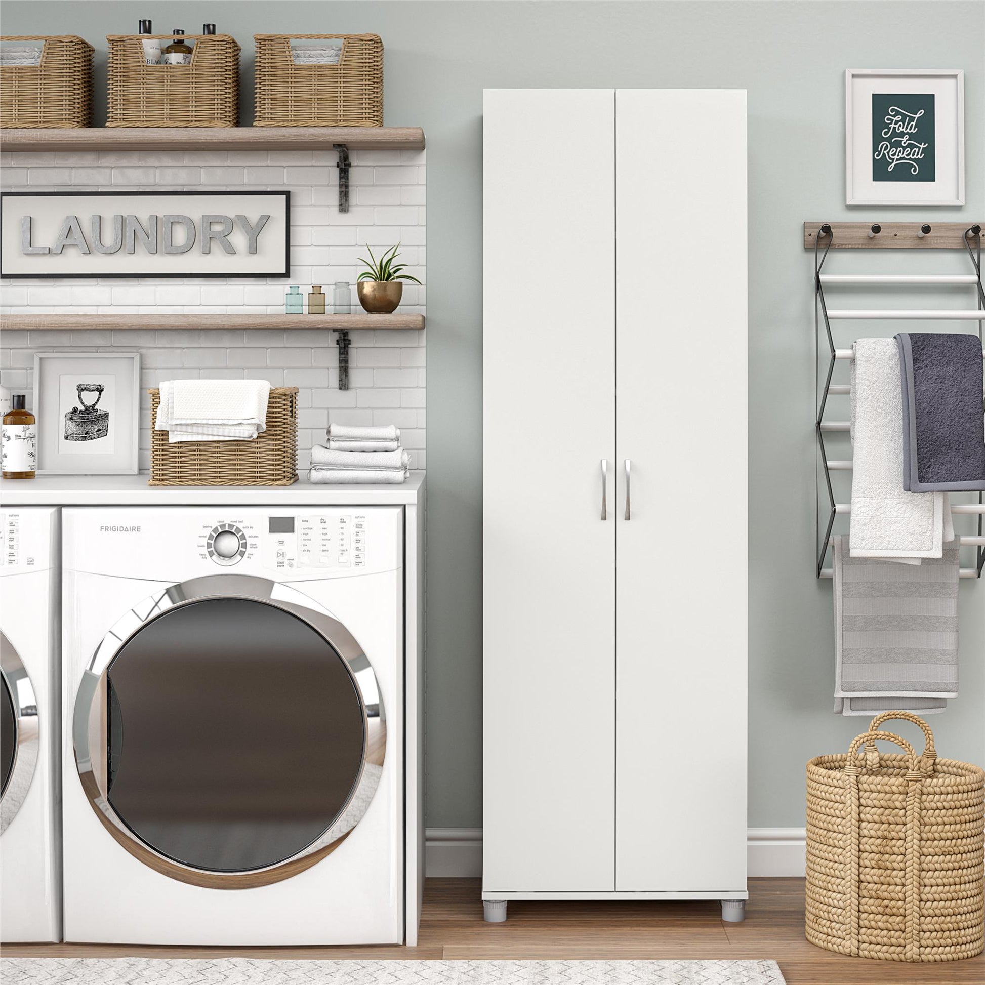 Basin 24 Inch 2 Door Utility Storage Cabinet - White