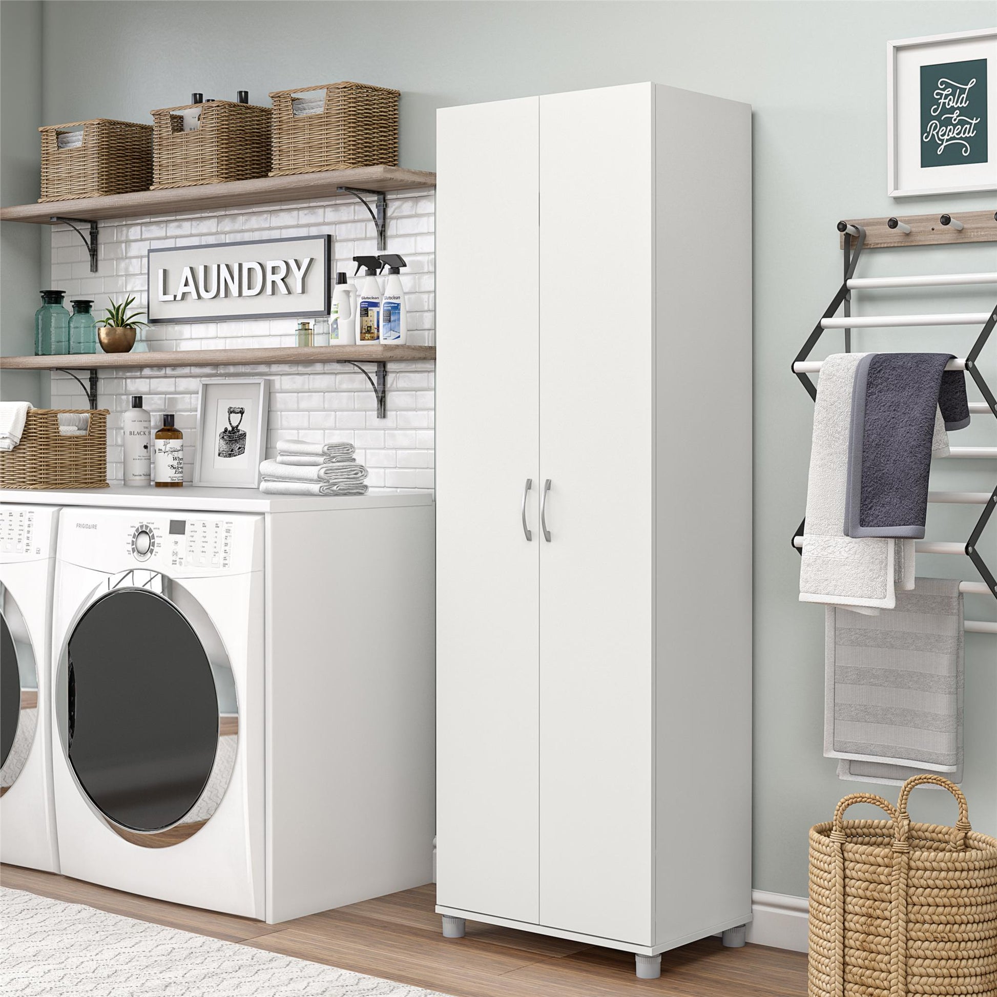 Basin 24 Inch 2 Door Utility Storage Cabinet - White